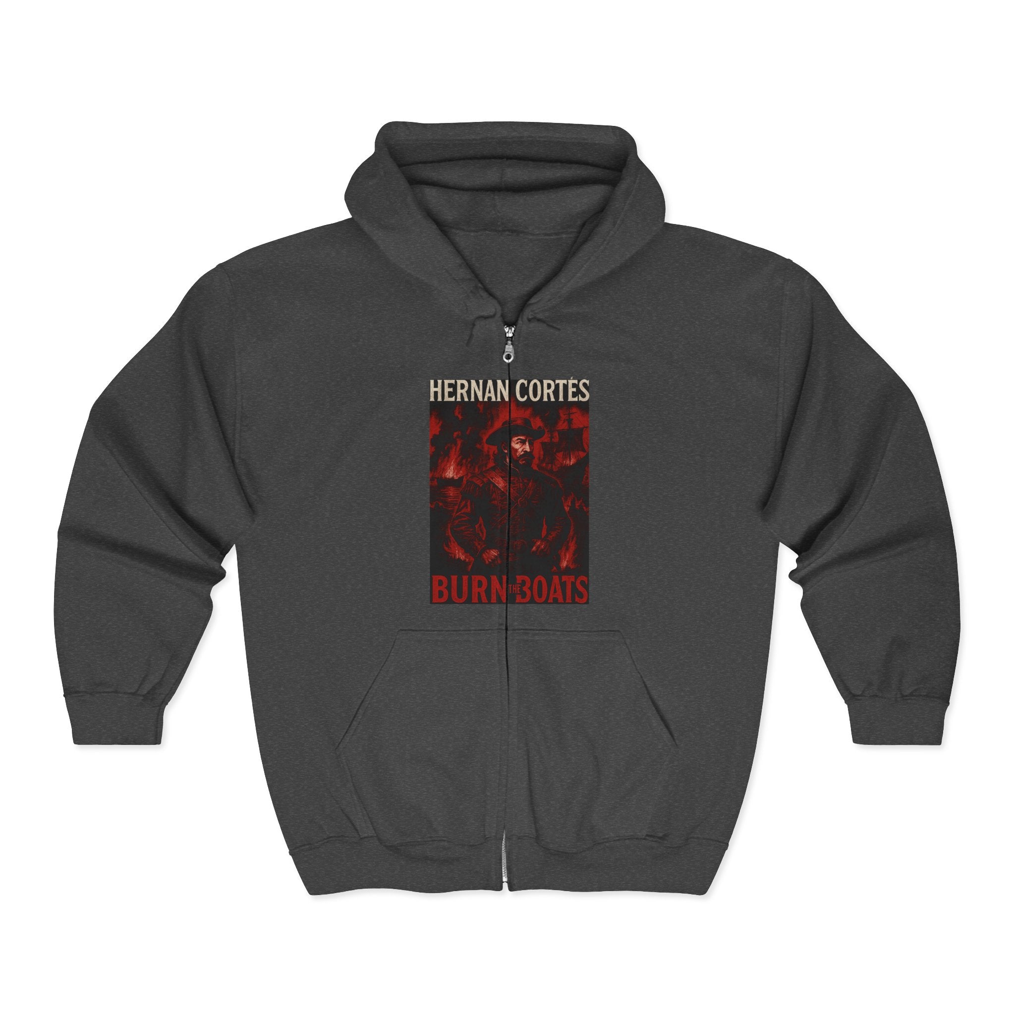 Hernan Cortes 'Burn Boats' Unisex Zip Hoodie
