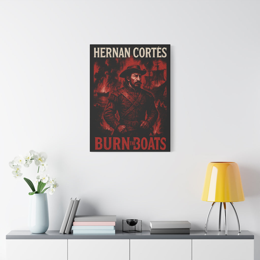 Hernan Cortes Canvas Artwork, 'Burn the Boats' Motivational Wall Decor