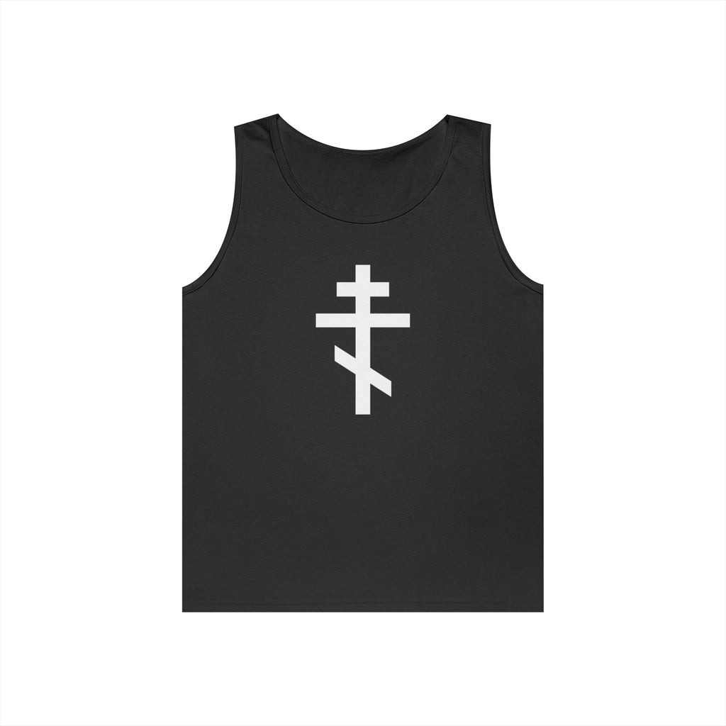 Crucifix White Unisex Heavy Cotton Tank Top with Cross Design