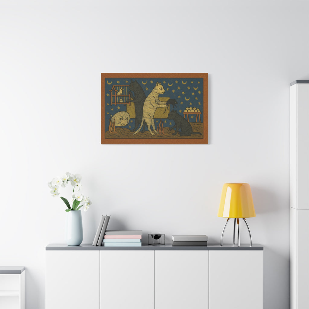 Whimsical Medieval Cats Art Print, Home Decor, Wall Art, Gift for Cat Lovers, Unique Canvas Decor