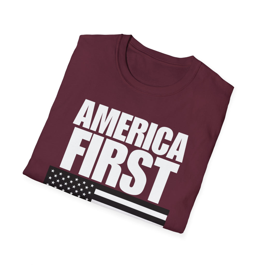 America First Black and White American Flag Softstyle Cotton Shirt T-Shirt