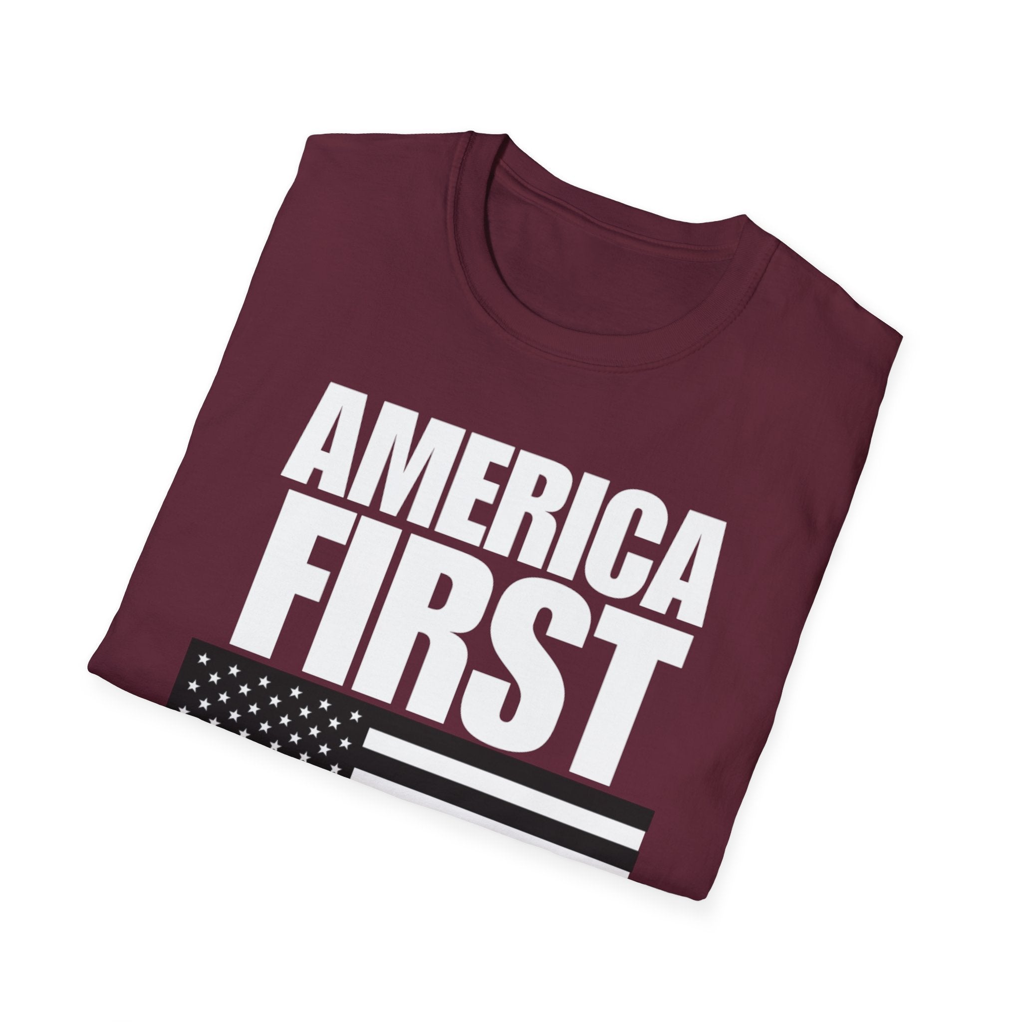 America First Black and White American Flag Softstyle Cotton Shirt T-Shirt