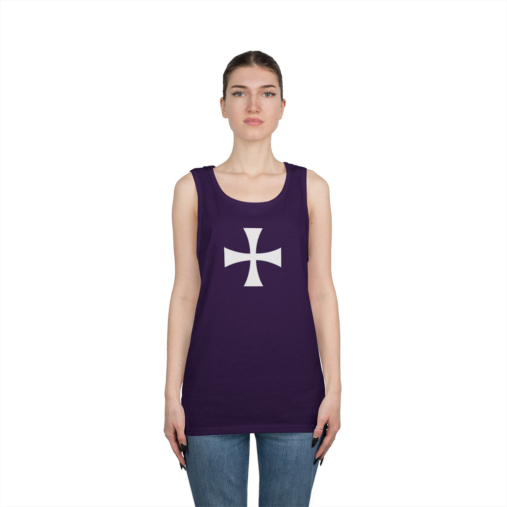 Teutonic Cross White Design Heavy Cotton Tank Top