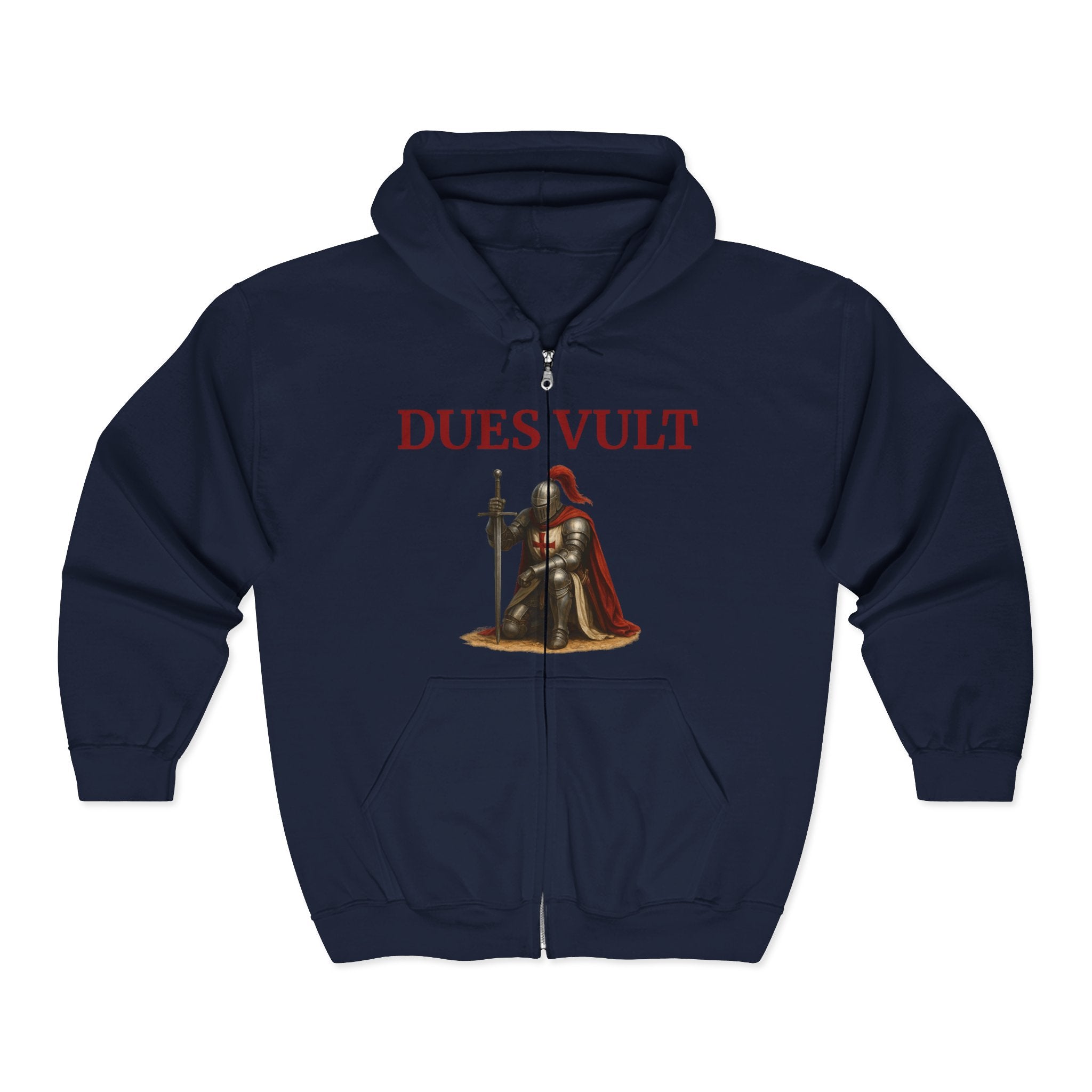 Crusader Knight Dues Vult Zip Up Hoodie, Dues Vult Zippered Sweatshirt