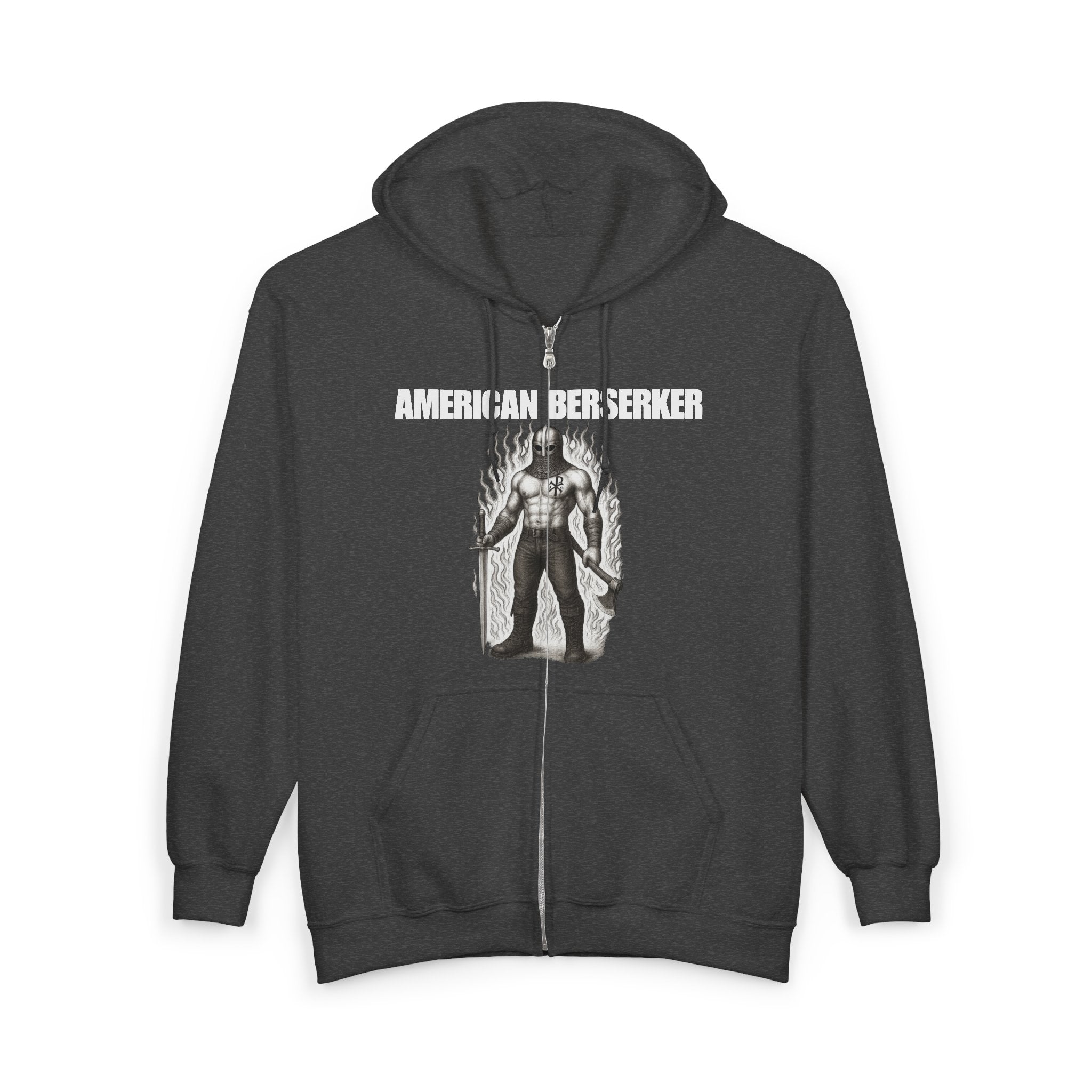 American Berserker Black and White Alt Design Graphic Zip Up Hoodie