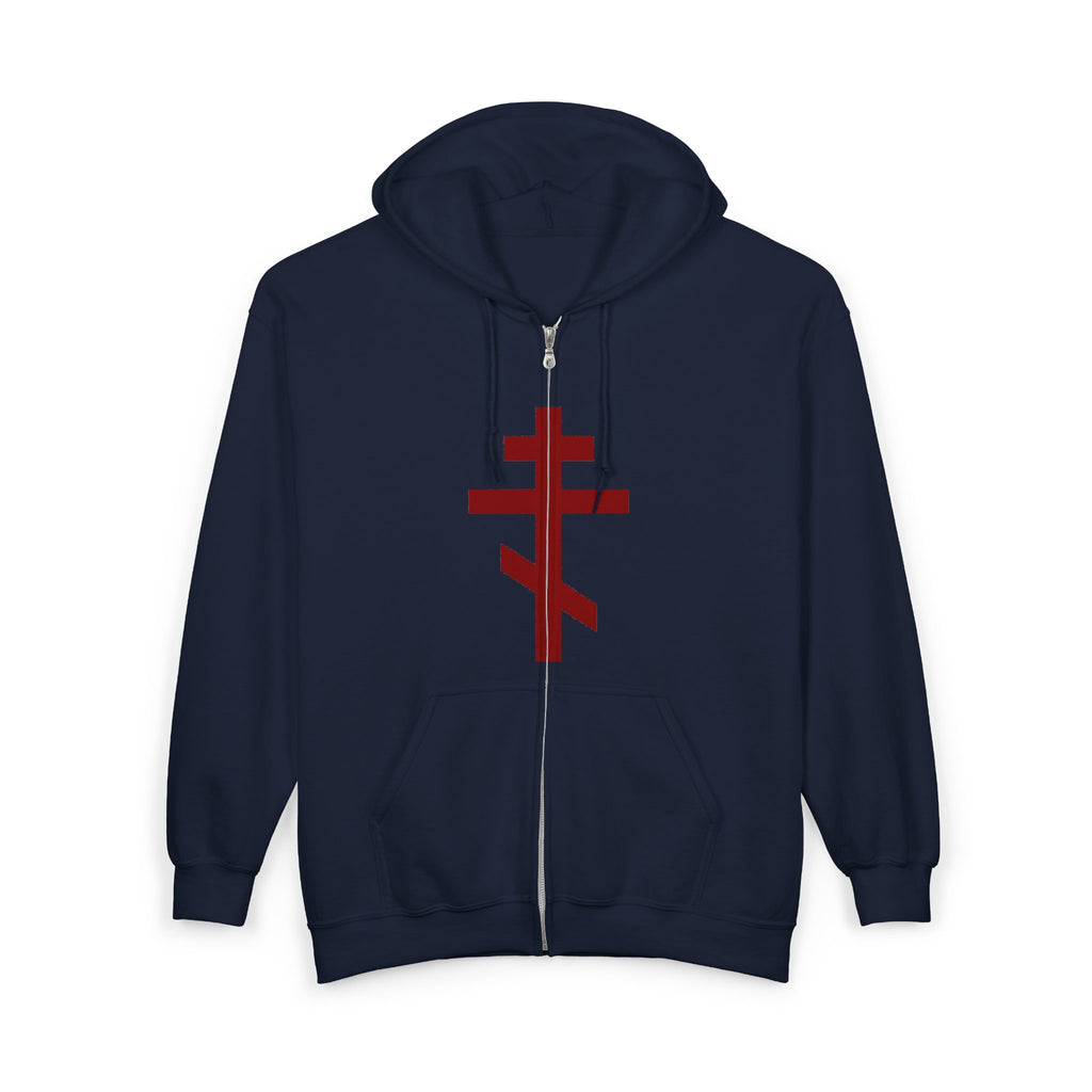 Crucifix Red Design Full Zip Up Hoodie Sweatshirt