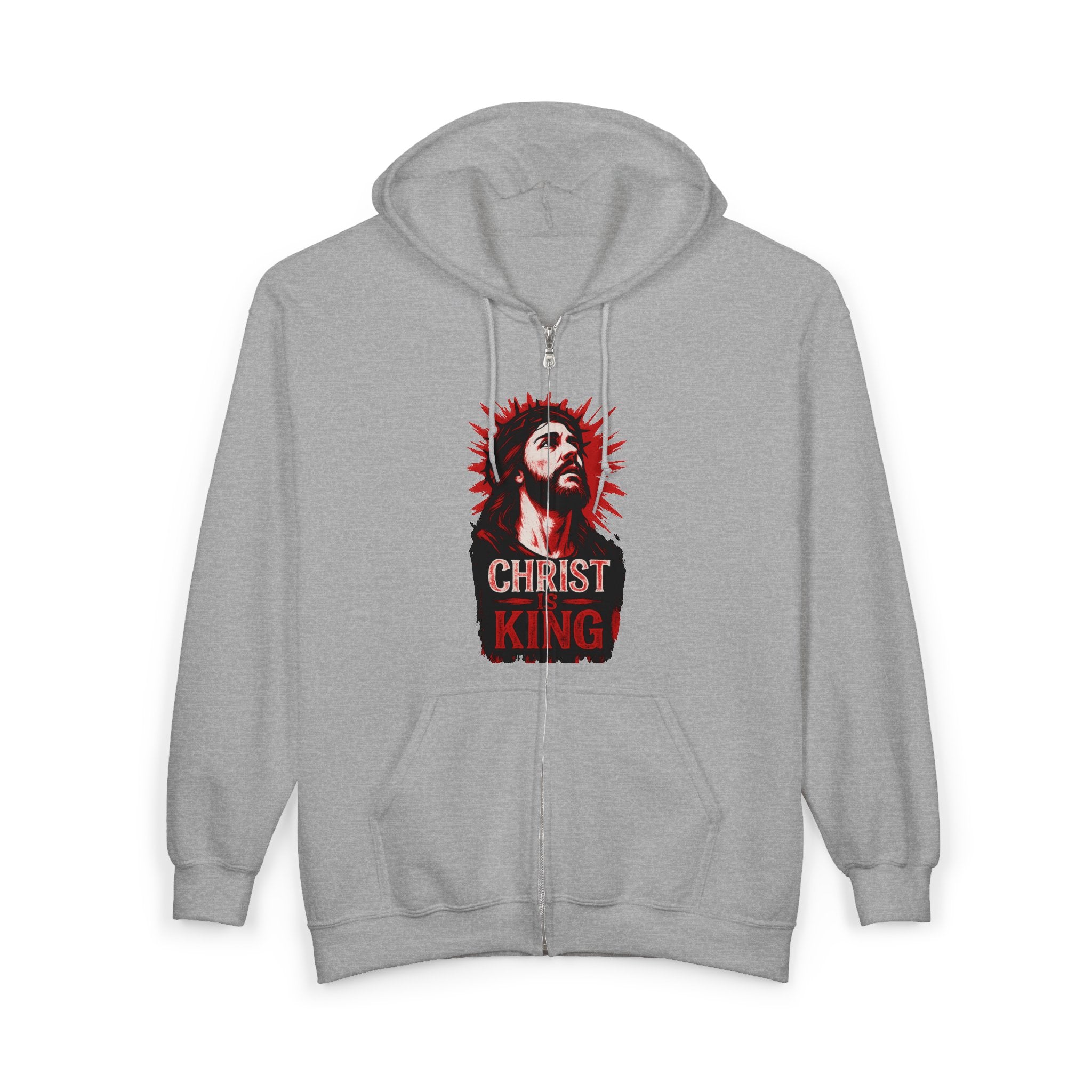 Front and Back Christ is King Zip-Up Hoodie with Cross on Back, Christ is King Design Sweatshirt