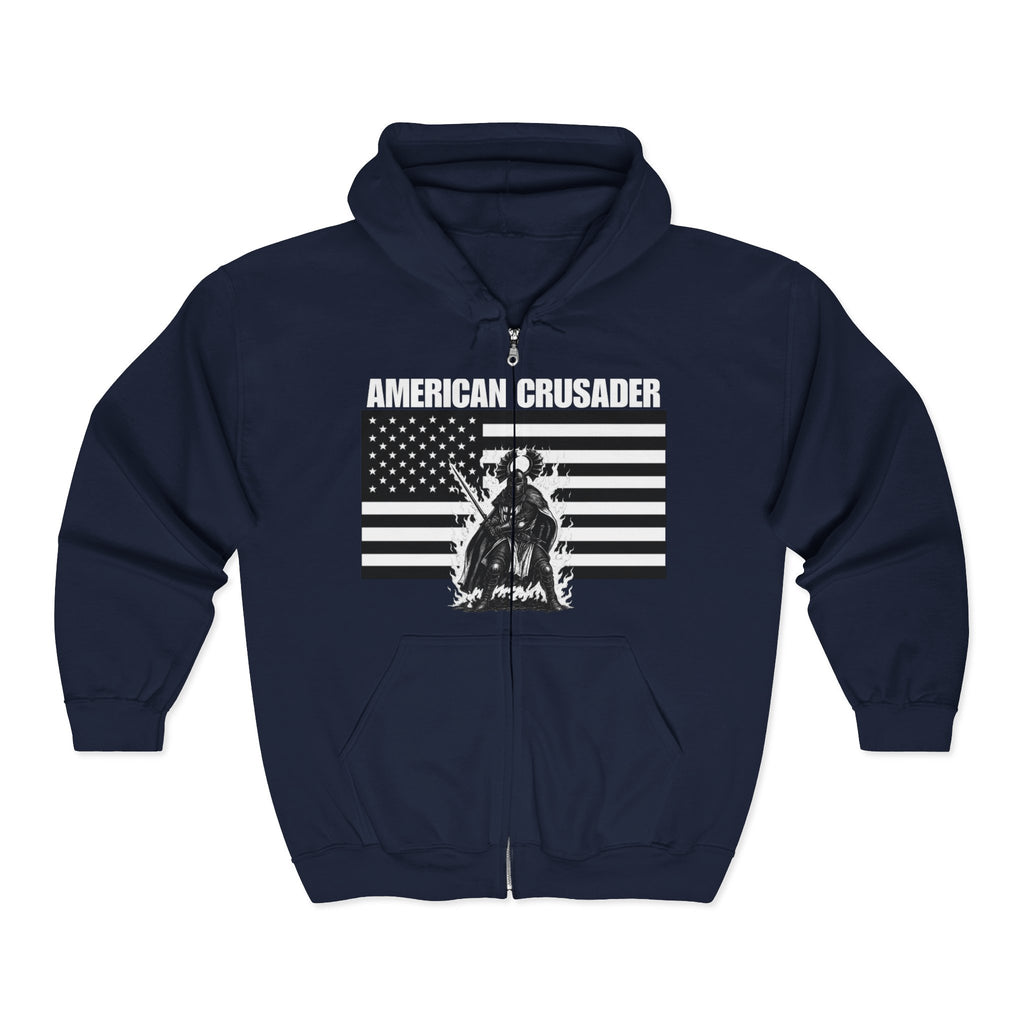 American Crusader Black and White Aura Full Zip Up Hoodie Sweatshirt