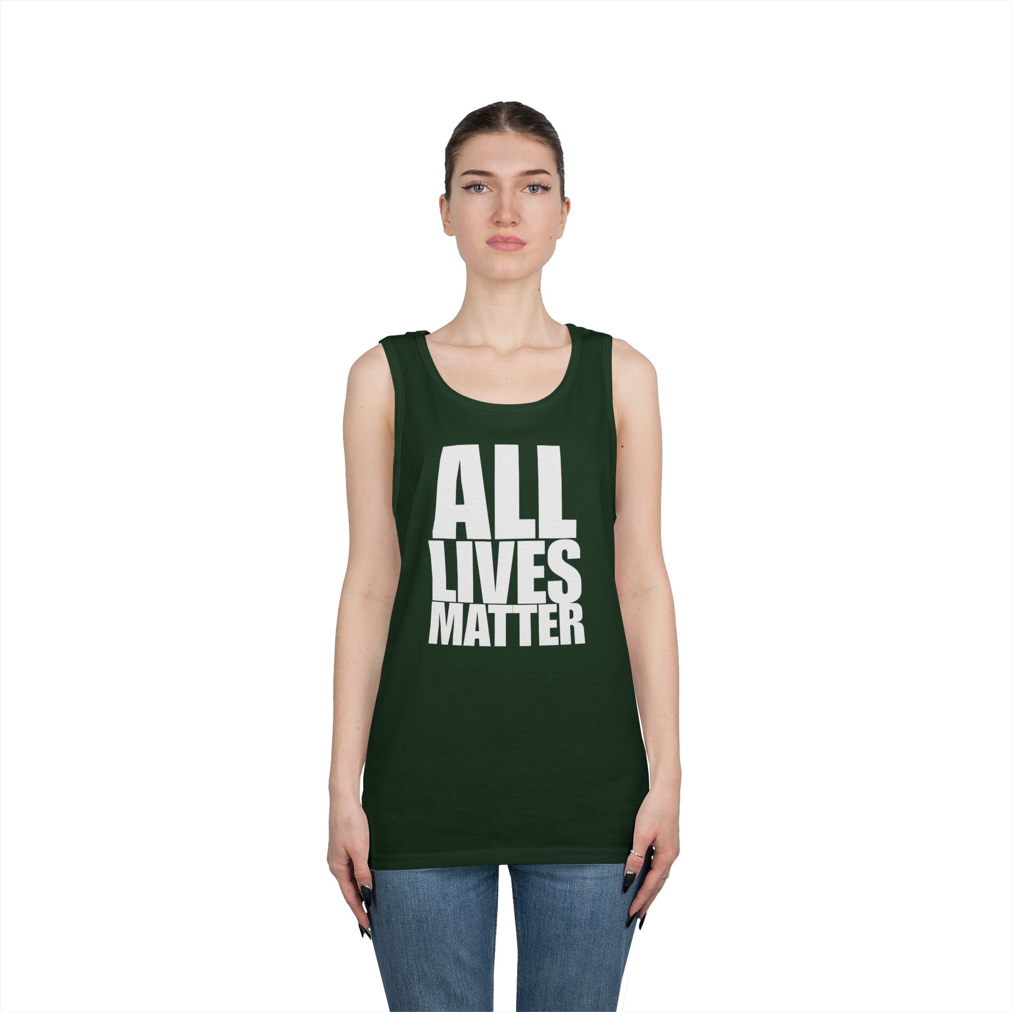 All Lives Matter White Text Heavy Cotton Tank Top