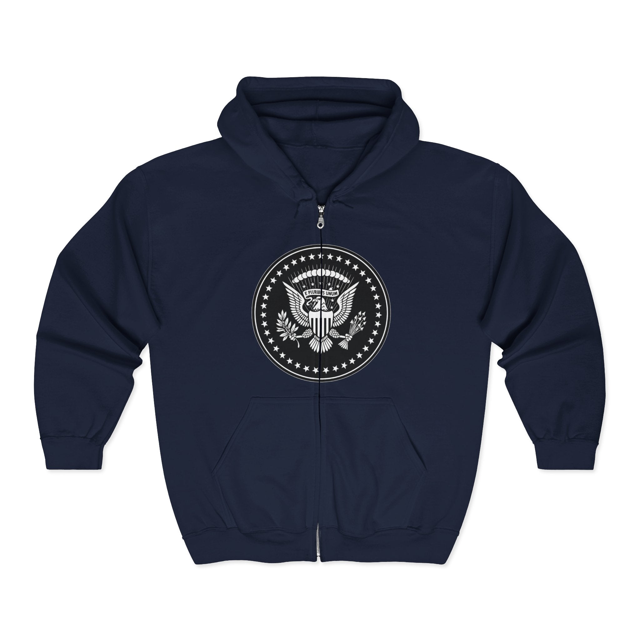 American Eagle Presidential Seal Black Background Design Zip Up Hoodie Sweatshirt