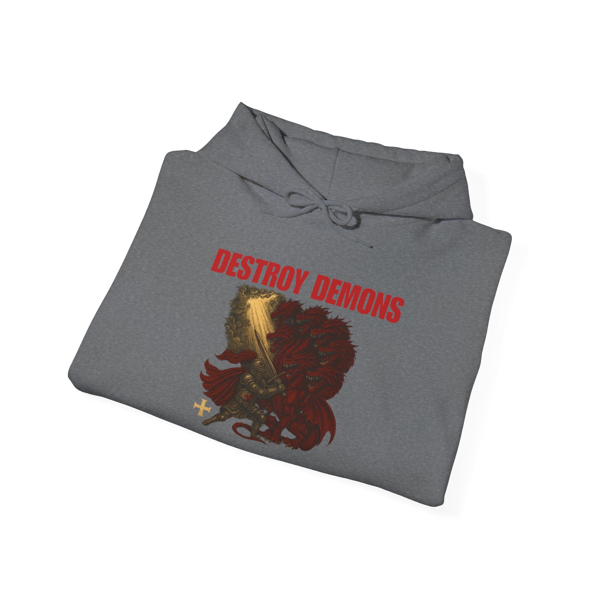 Destroy Demons, Crusader vs Great Red Dragon Graphic Pull Over Hoodie Sweatshirt