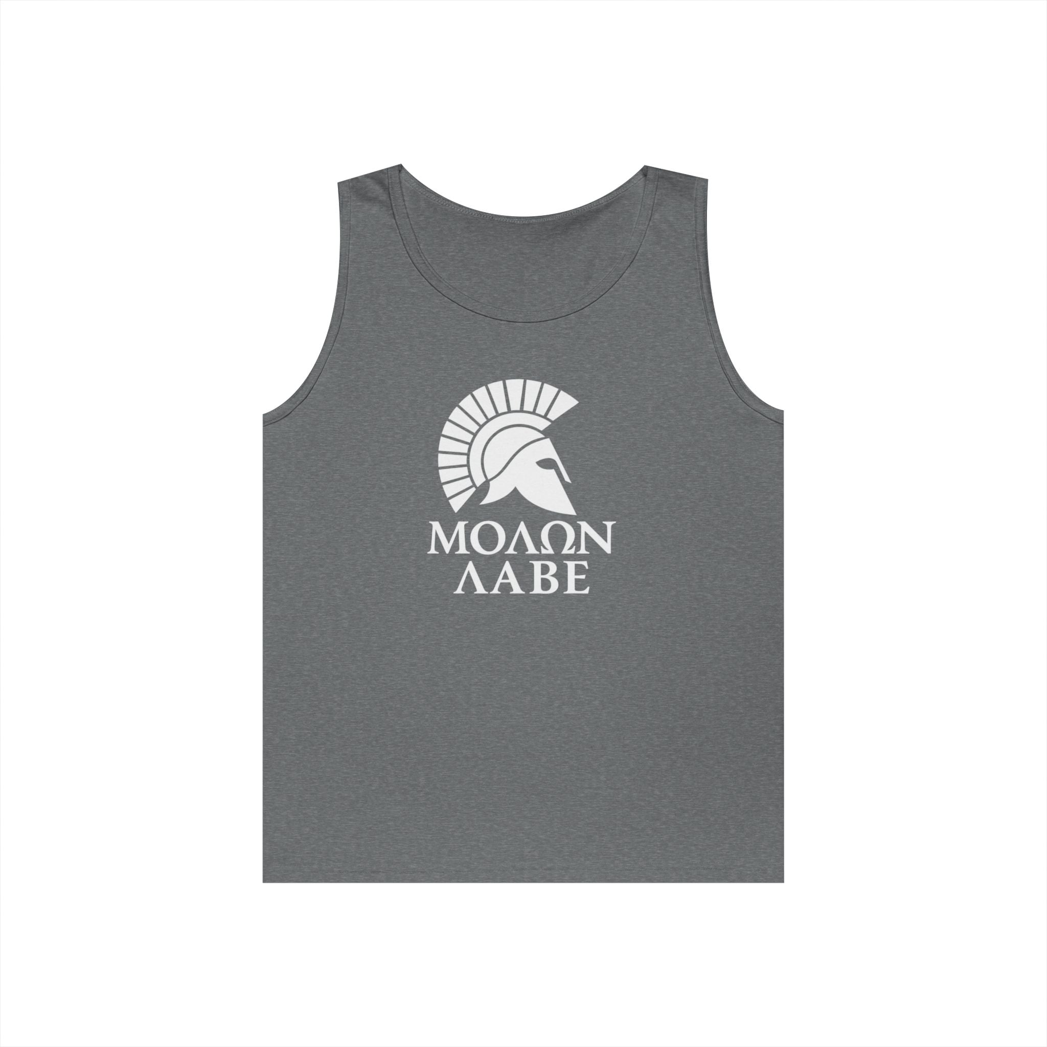 Molon Labe "Come and Take It!" in Greek Large Text White Design Heavy Cotton Tank Top