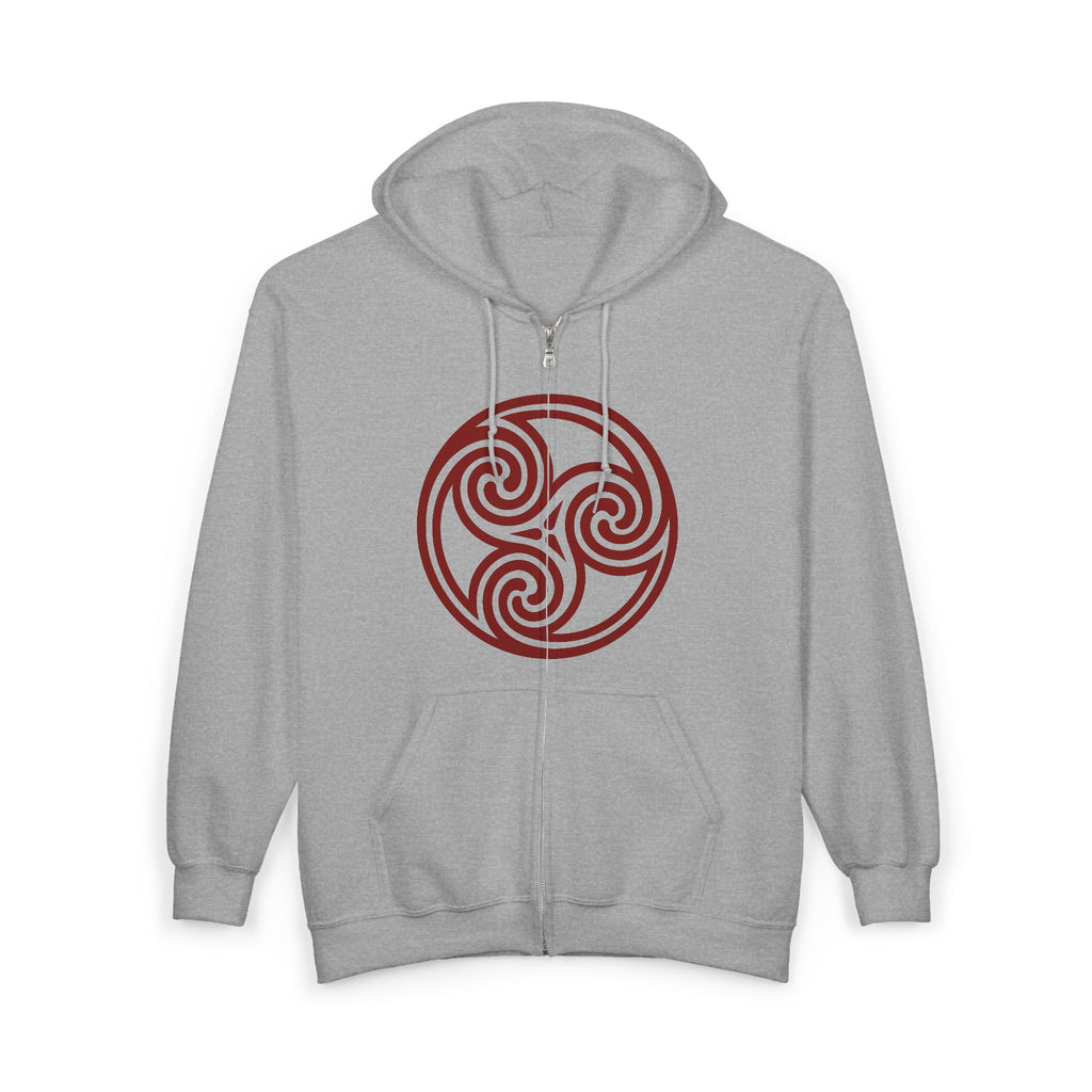 Celtic Spiral Triskele Trinity Symbol Alt Red Design Full Zip Up Hoodie Sweatshirt