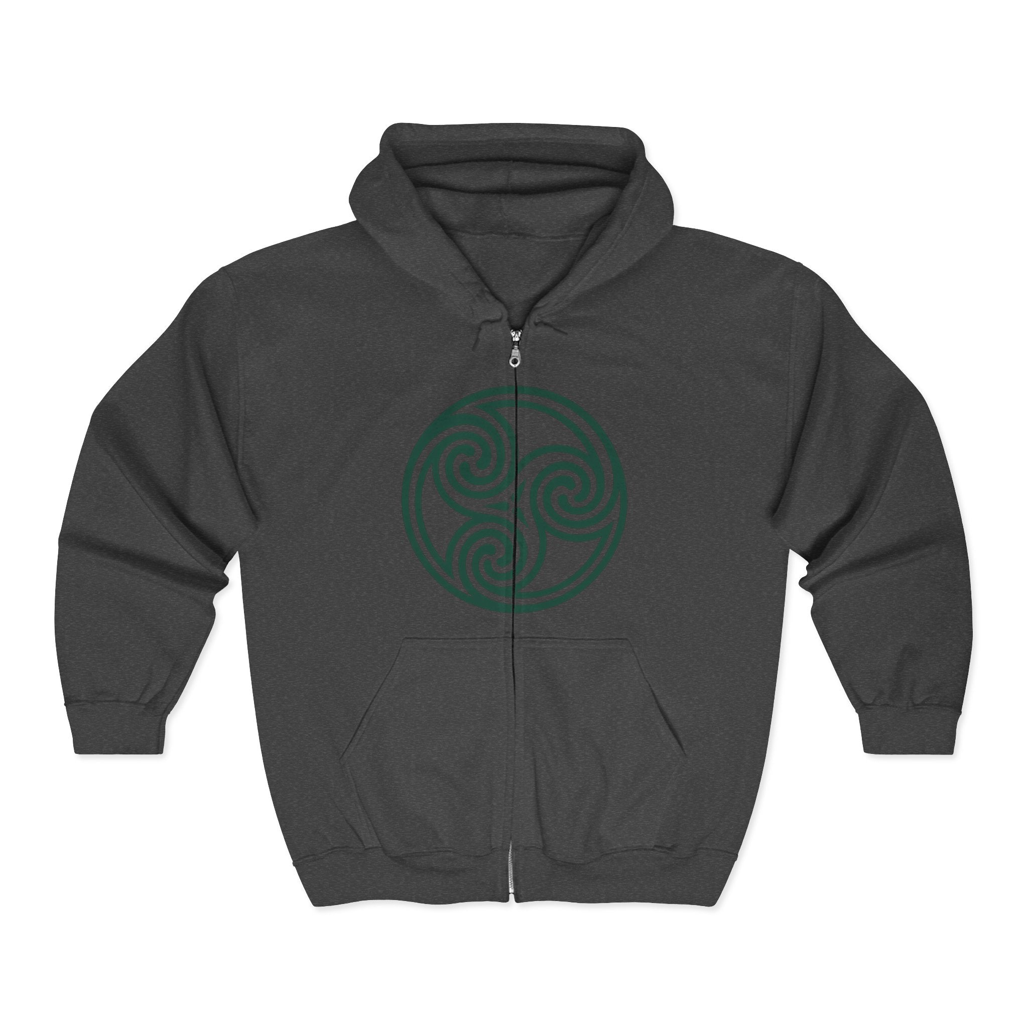 Celtic Spiral Triskele Trinity Symbol Alt Green Design Full Zip Up Hoodie Sweatshirt
