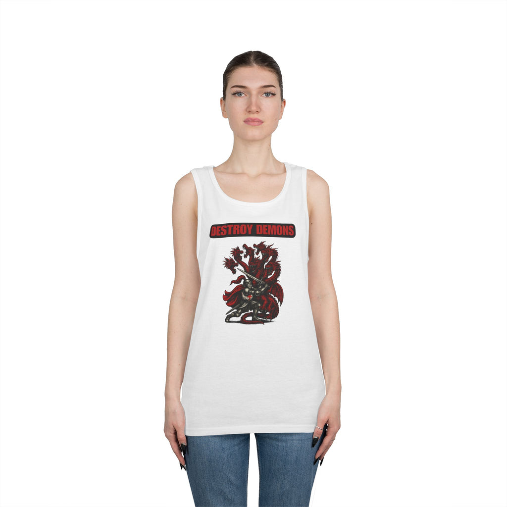 Destroy Demons Crusader Knight vs Dragon Heavy Cotton Tank Top