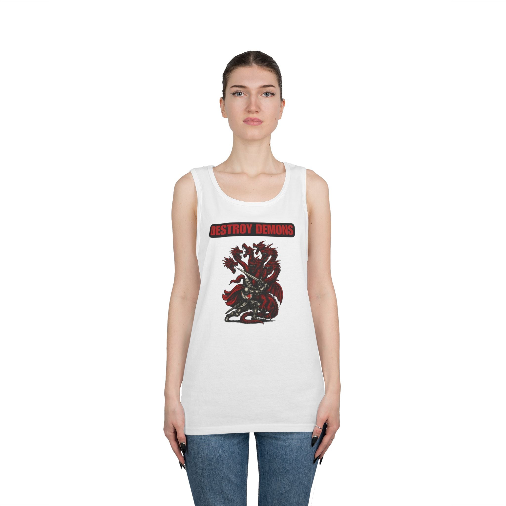 Destroy Demons Crusader Knight vs Dragon Heavy Cotton Tank Top