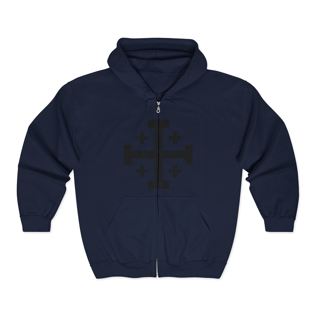 Cross of Jerusalem Black Design Zip-Up Hoodie Sweatshirt