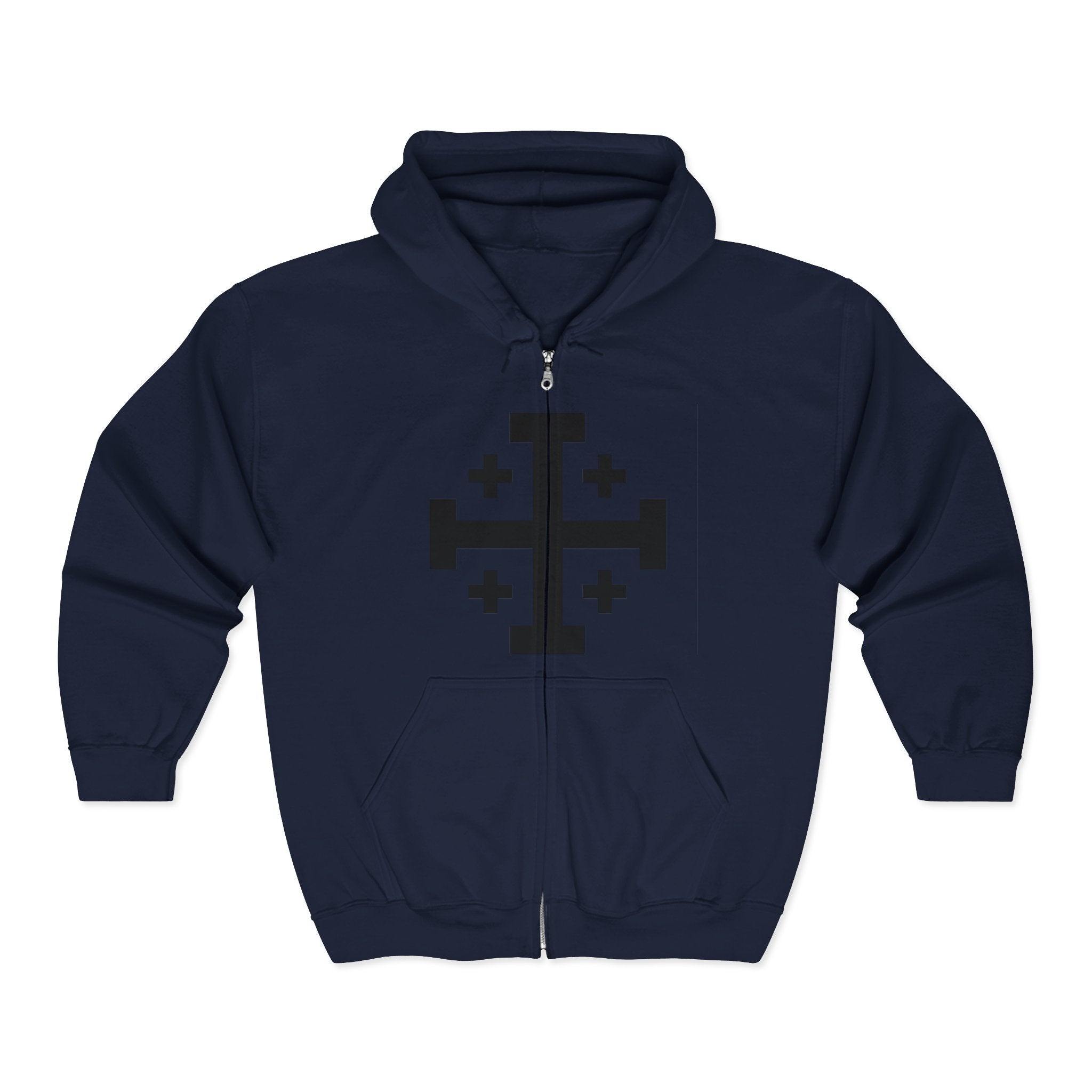 Cross of Jerusalem Black Design Zip-Up Hoodie Sweatshirt
