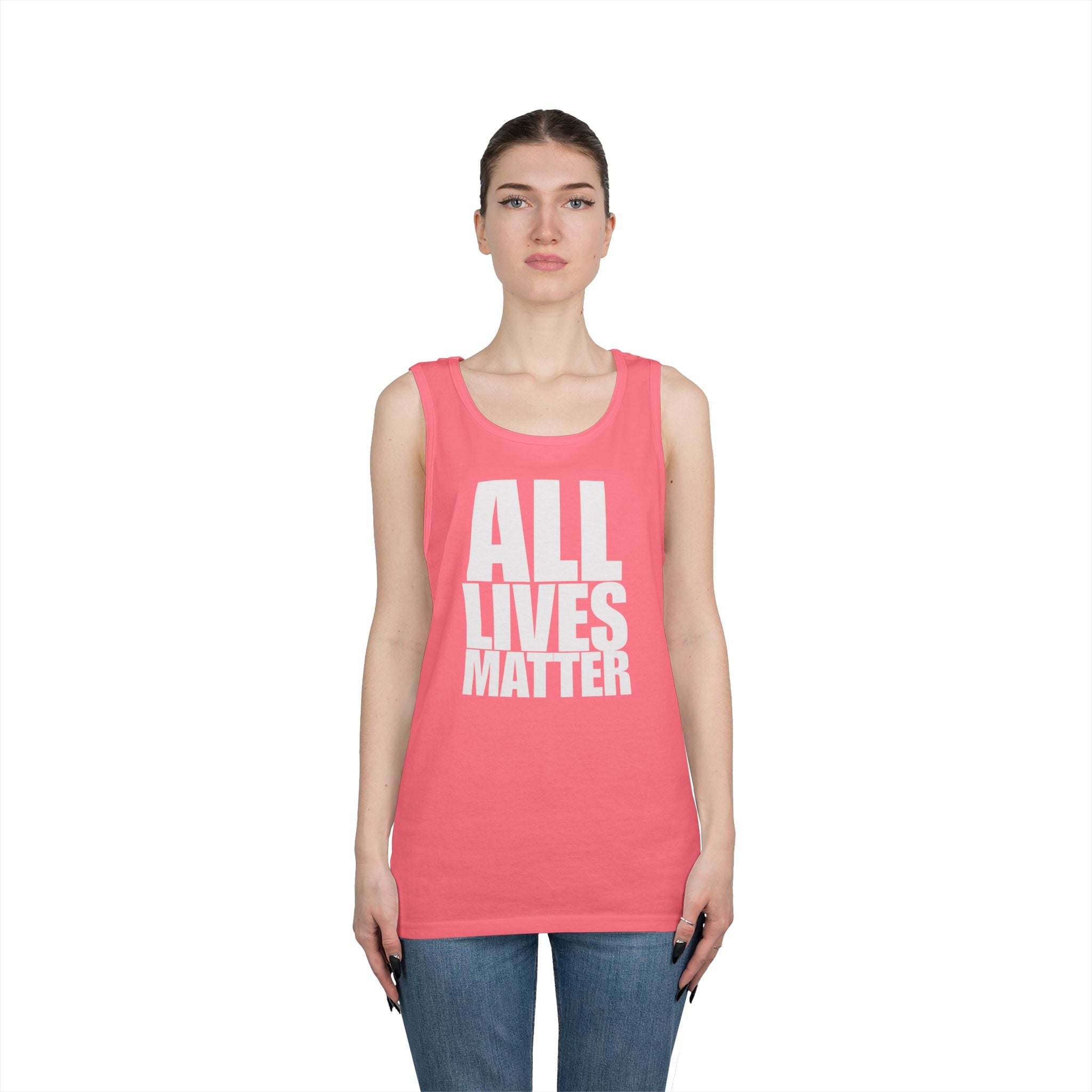 All Lives Matter White Text Heavy Cotton Tank Top