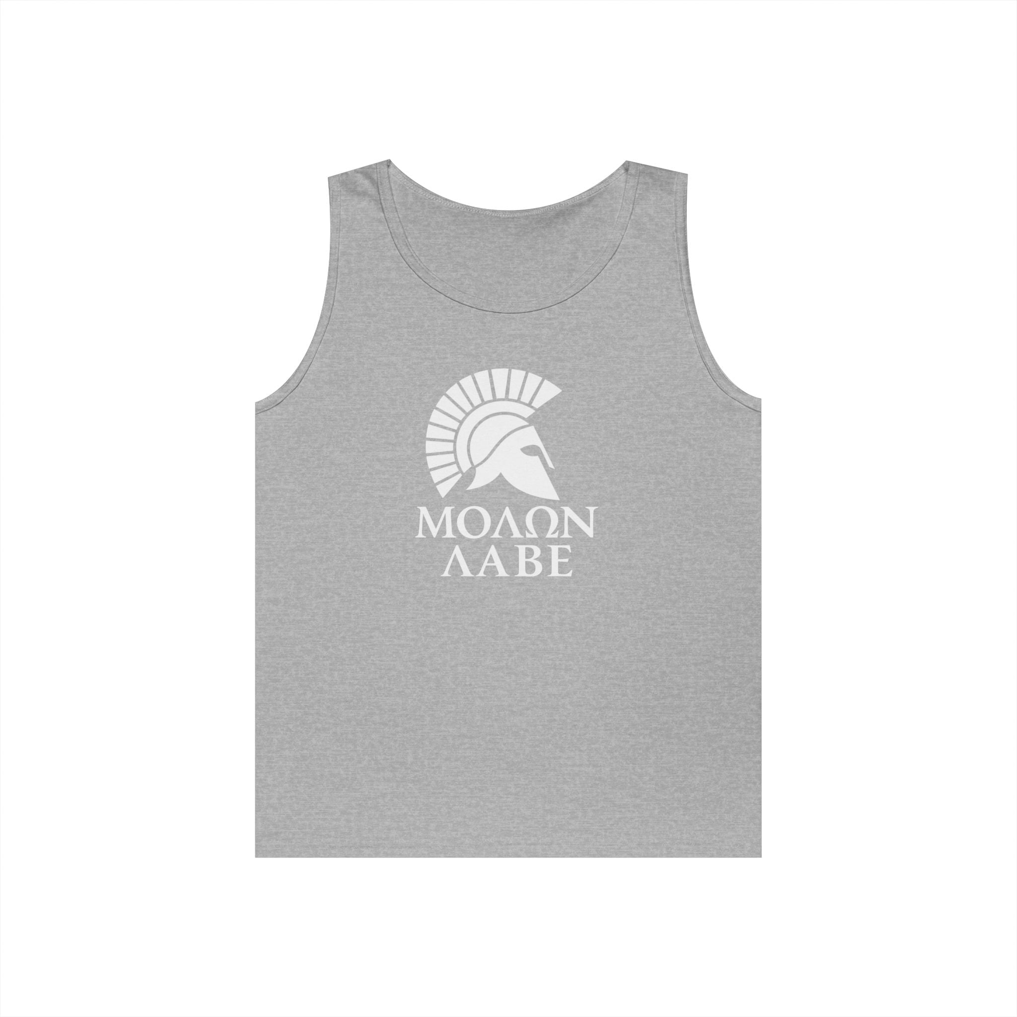 Molon Labe "Come and Take It!" in Greek Large Text White Design Heavy Cotton Tank Top