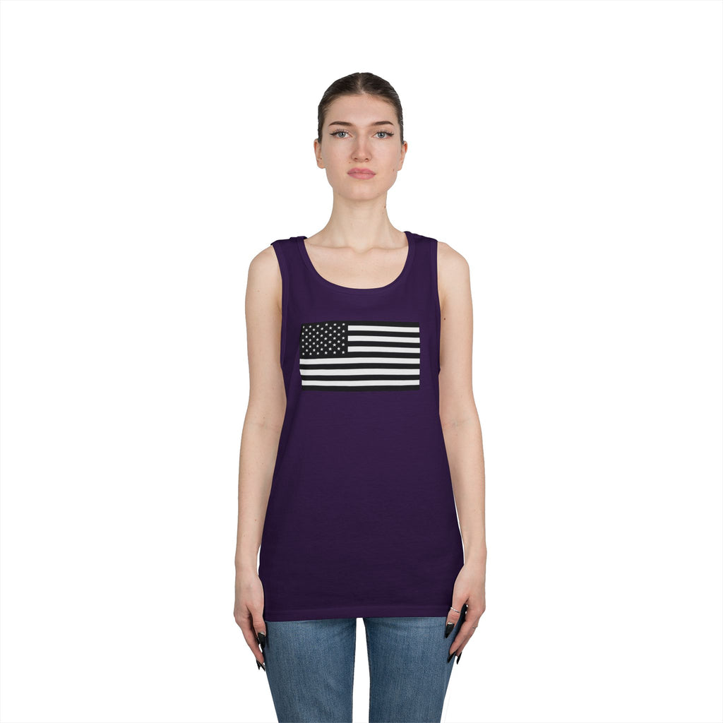 Black and White American Flag Heavy Cotton Tank Top