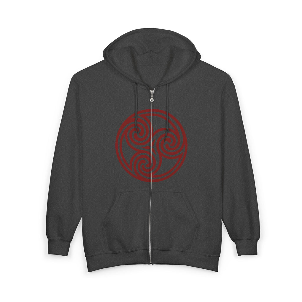 Celtic Spiral Triskele Trinity Symbol Alt Red Design Full Zip Up Hoodie Sweatshirt