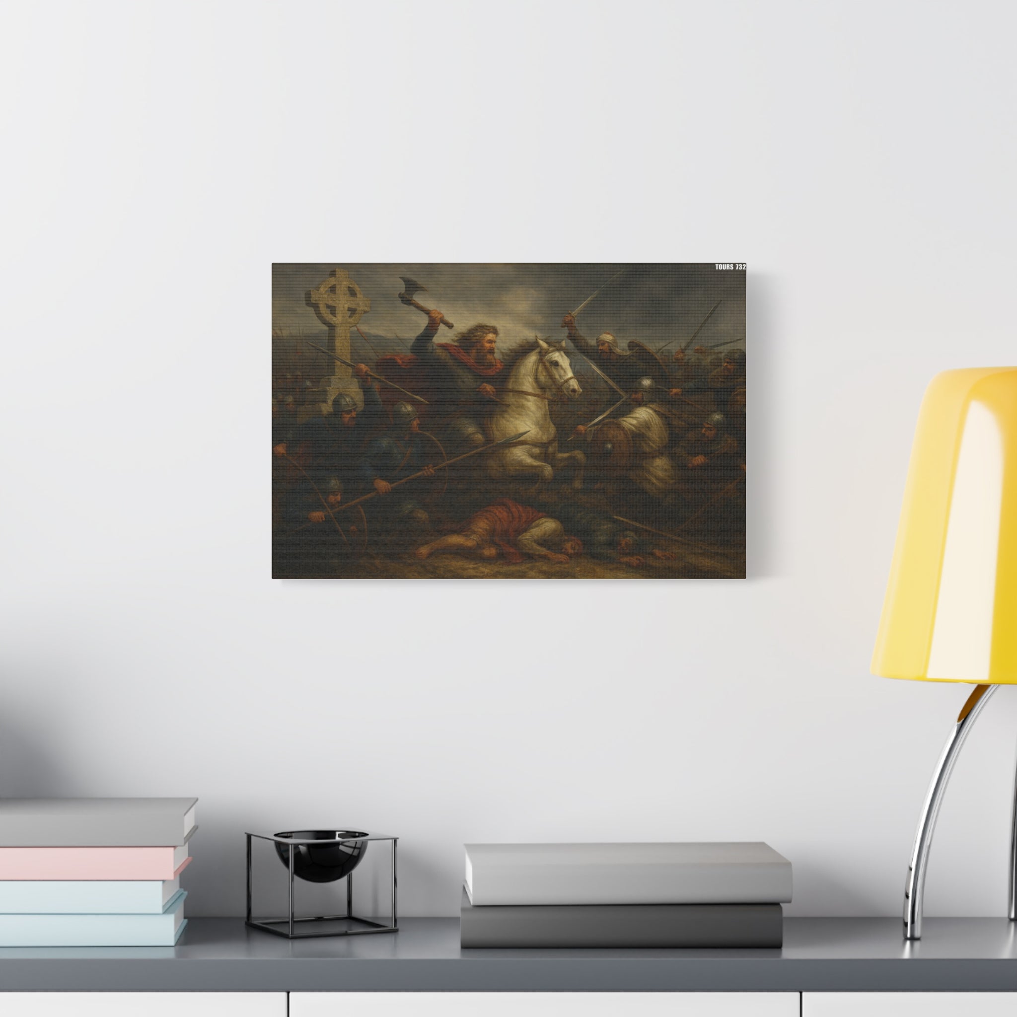 Battle of Tours 732 AD Charles "The Hammer" Martel and Franks Scene Matte Canvas Wall Art, Home Décor