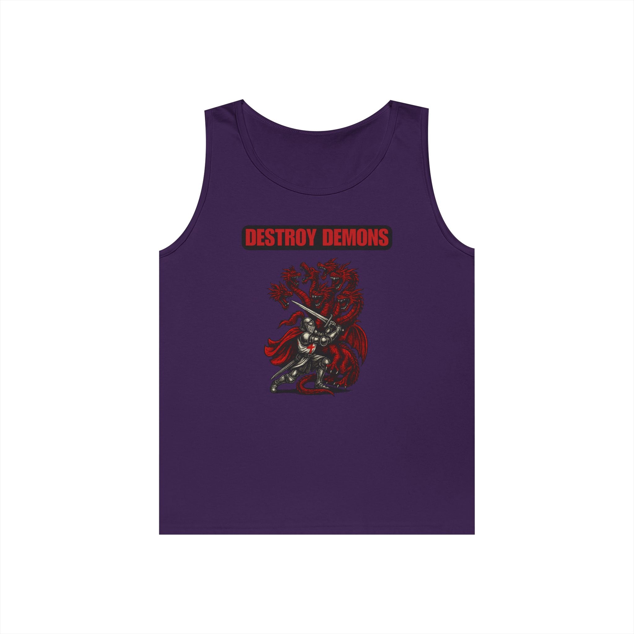 Destroy Demons Crusader Knight vs Dragon Heavy Cotton Tank Top