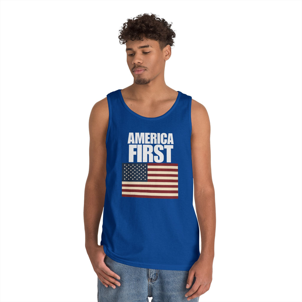 America First American Flag Heavy Cotton Tank Top