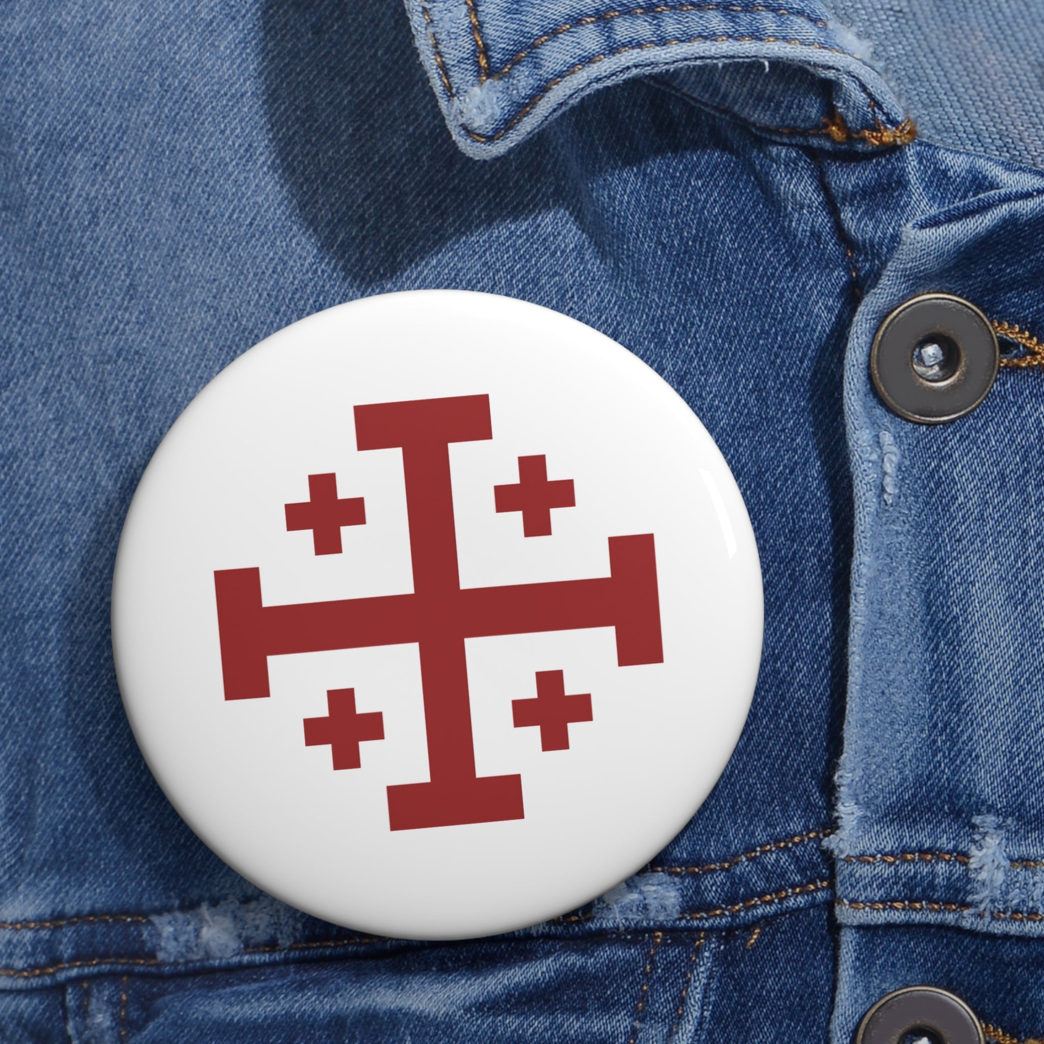 Cross of Jerusalem Red Design Custom Pin Buttons