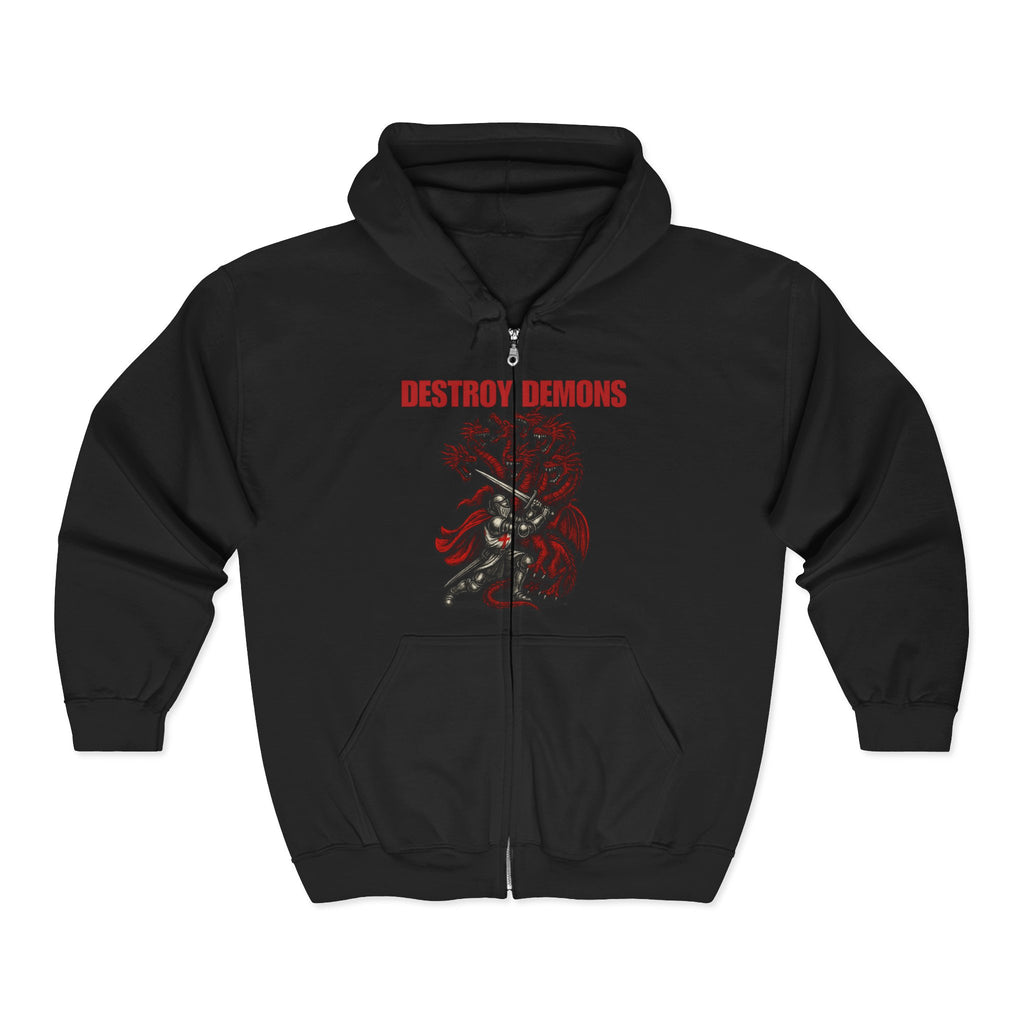 Destroy Demons Crusader Knight vs Dragon Zip Up Hoodie