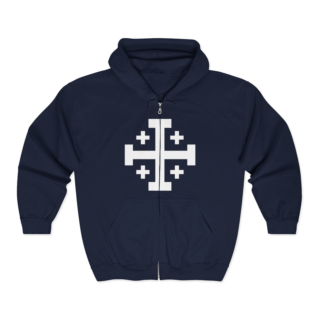Cross of Jerusalem White Design Zip-Up Hoodie Sweatshirt