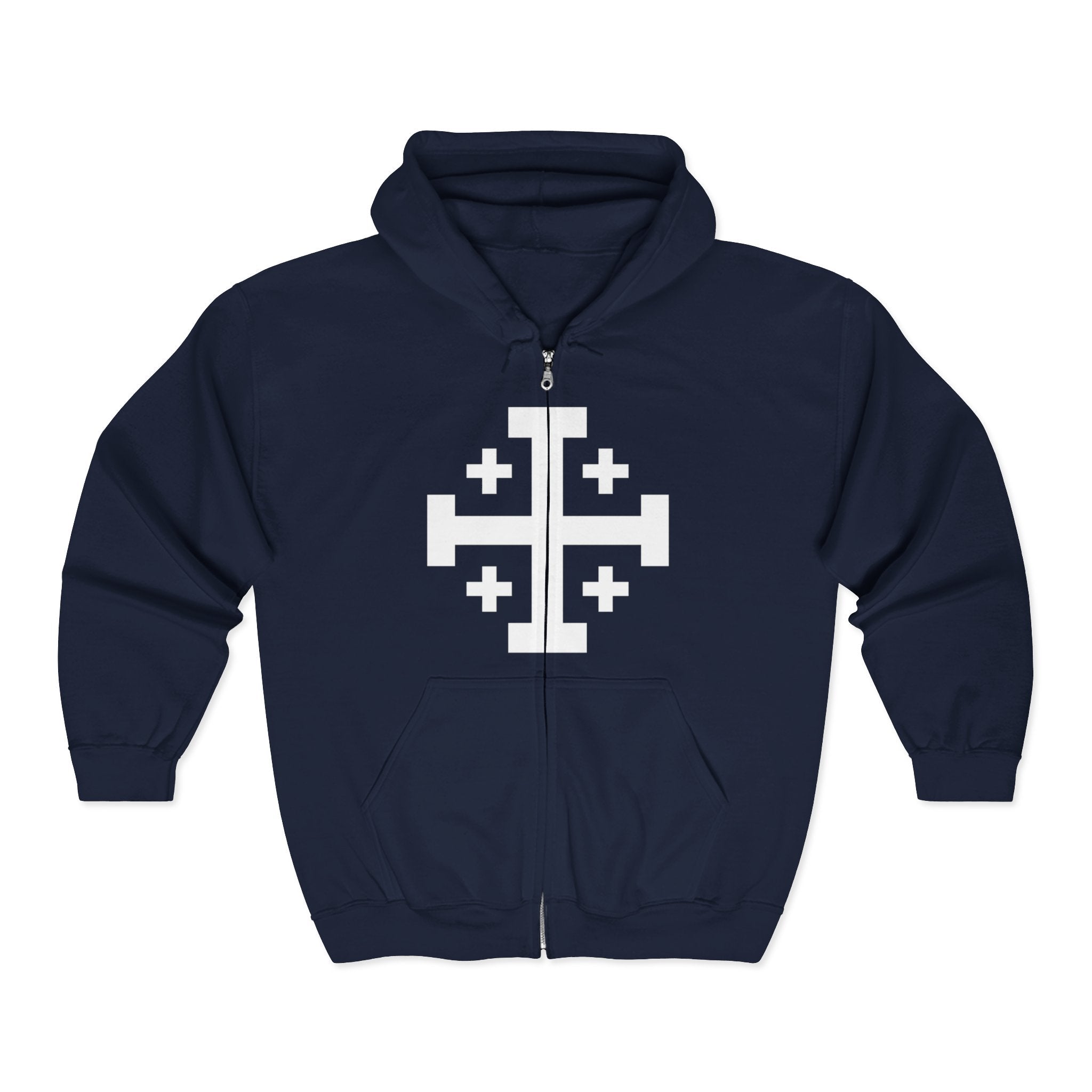 Cross of Jerusalem White Design Zip-Up Hoodie Sweatshirt