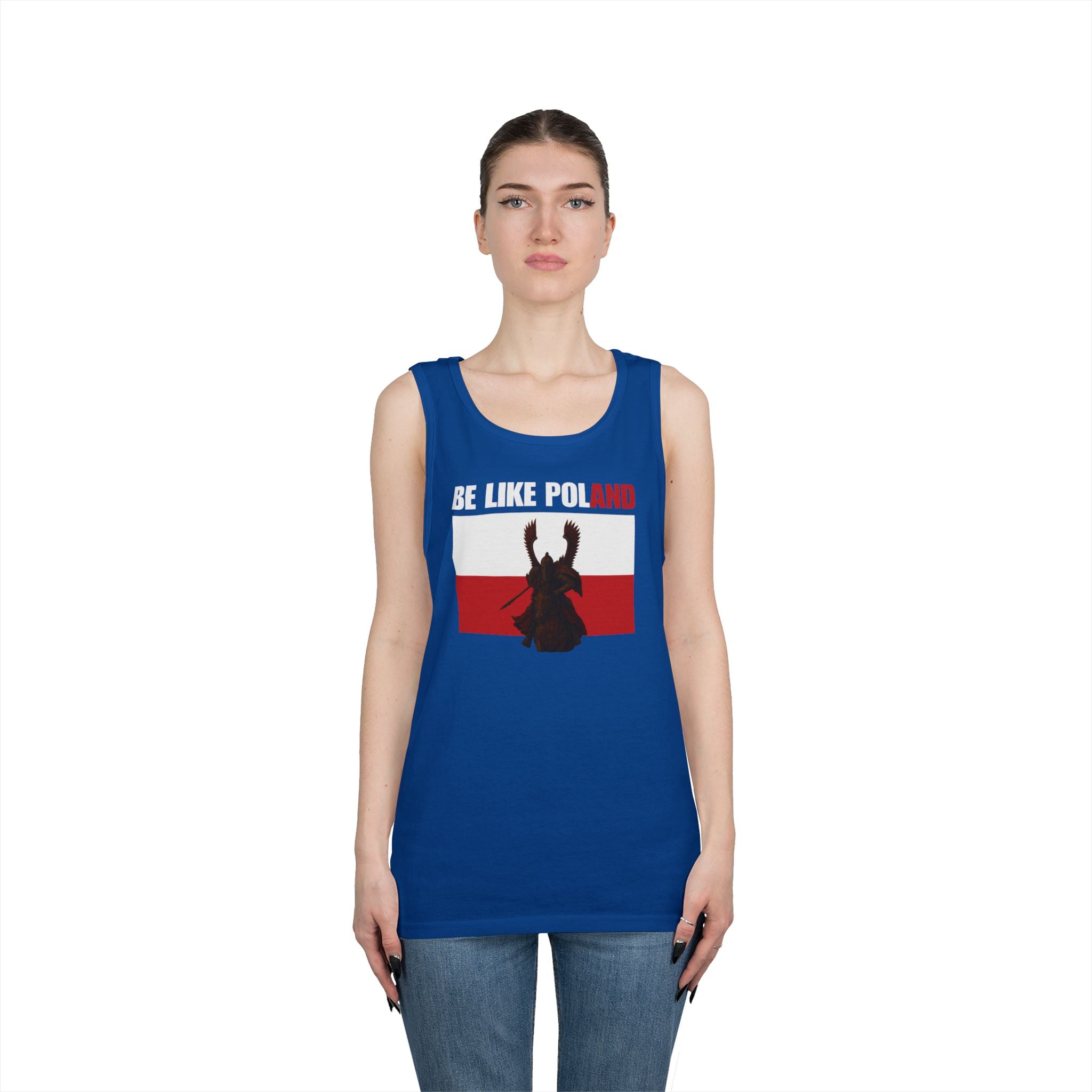 Be Like Poland Winged Hussar Front, Polis Eagle Cross Back Heavy Cotton Tank Top