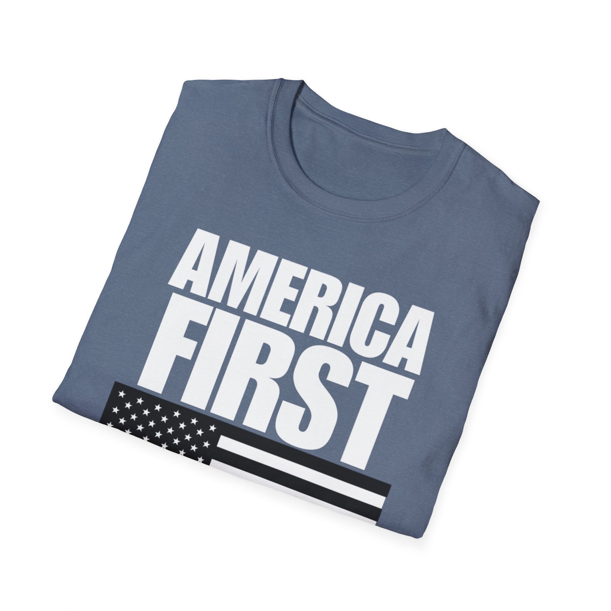 America First Black and White American Flag Softstyle Cotton Shirt T-Shirt