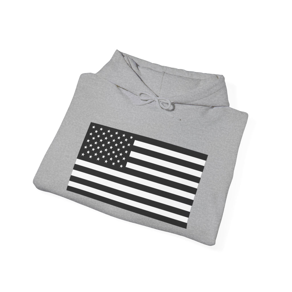 Black and White American Flag Graphic Pull Over Hoodie Sweatshirt