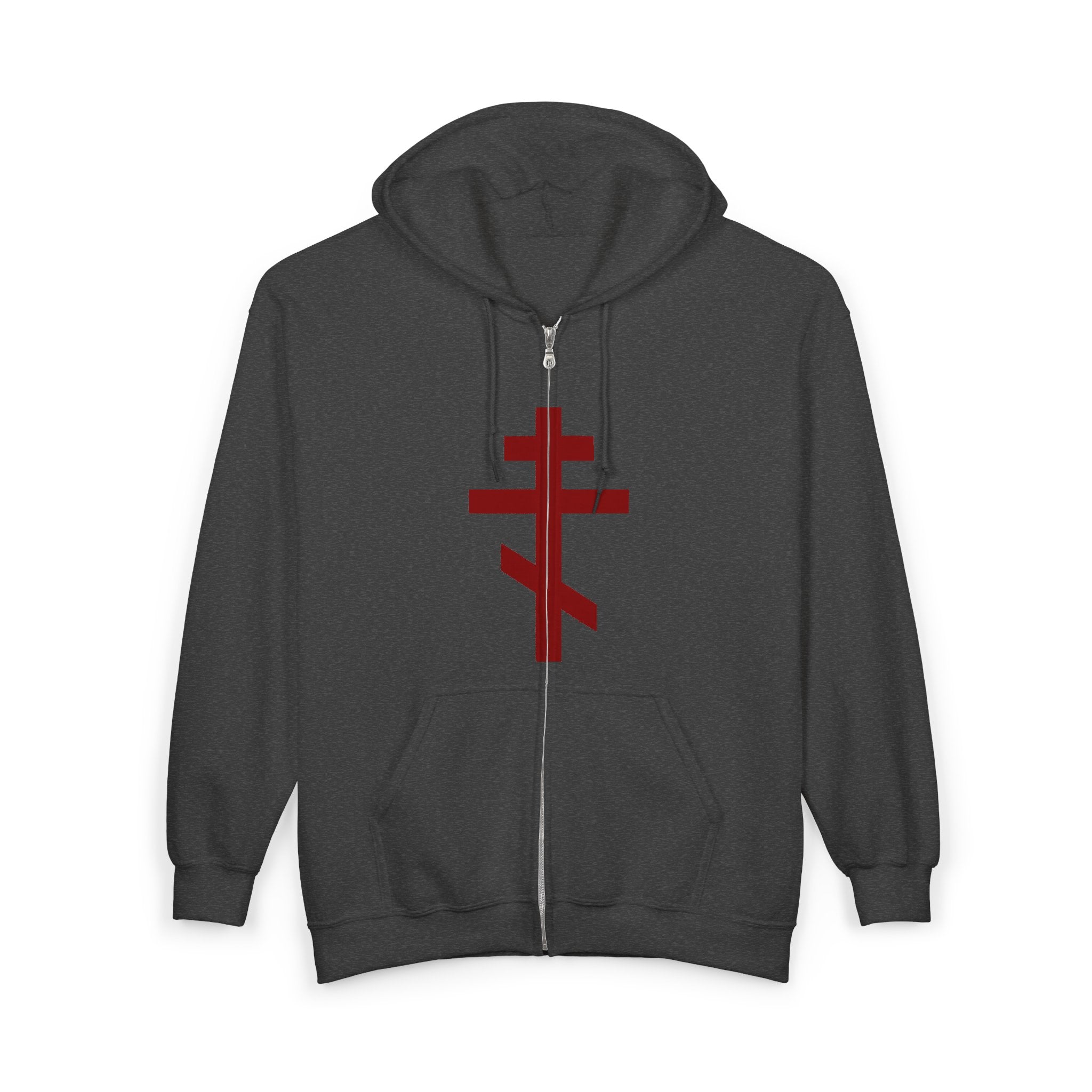 Crucifix Red Design Full Zip Up Hoodie Sweatshirt