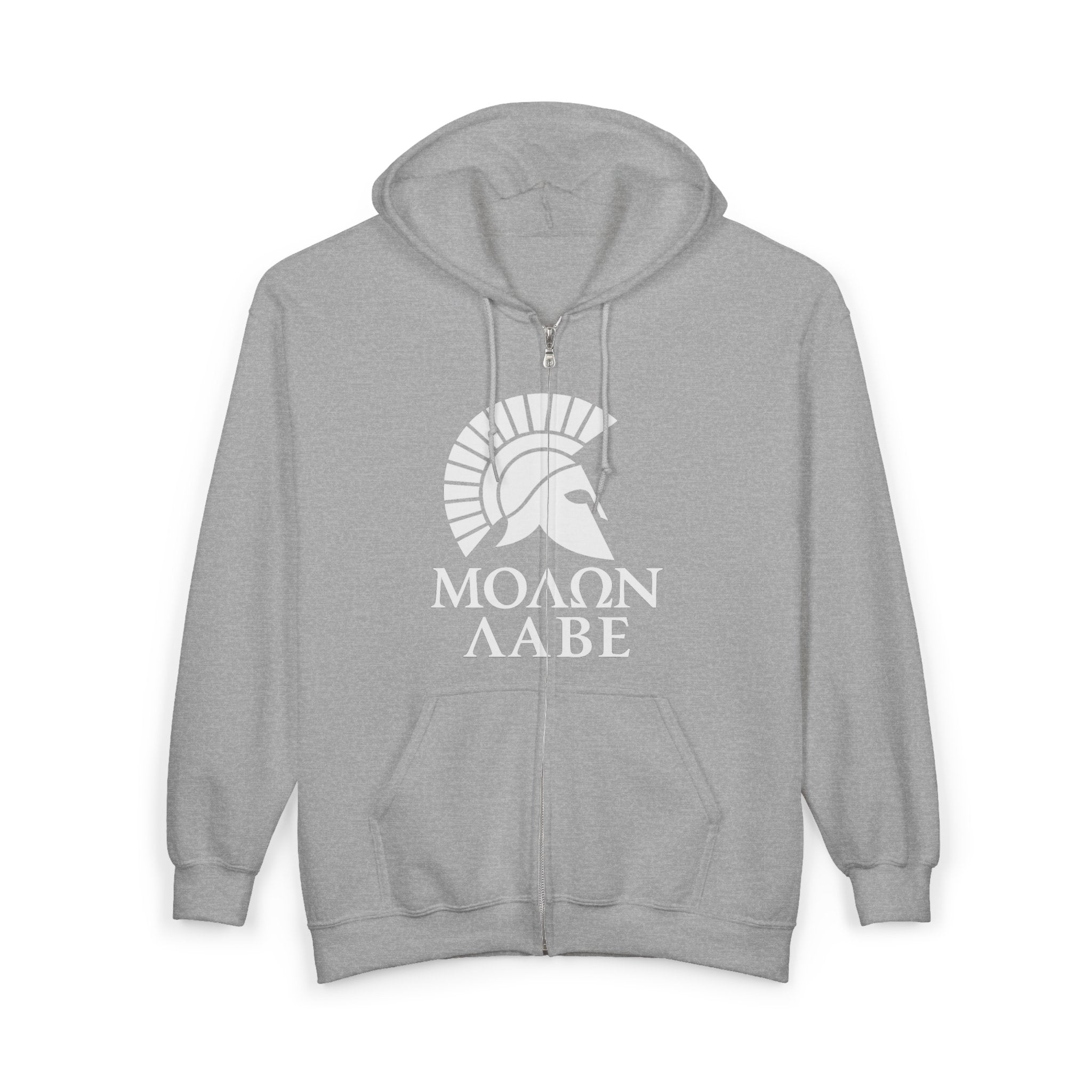 Molon Labe "Come and Take It!" in Greek Large White Text Design Zip Up Hoodie Sweatshirt