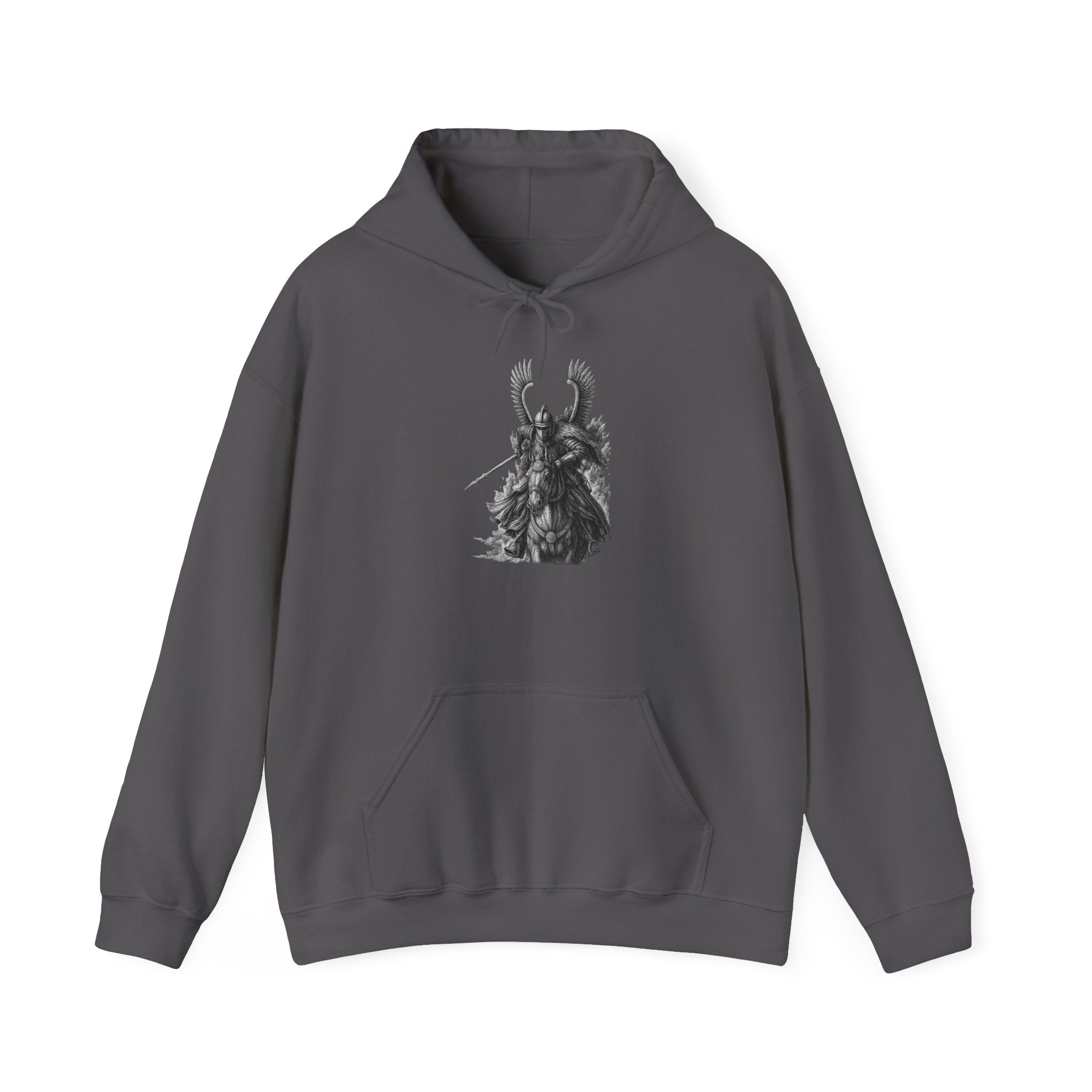 Winged Hussar Black and White Design Graphic Pull Over Hoodie Sweatshirt
