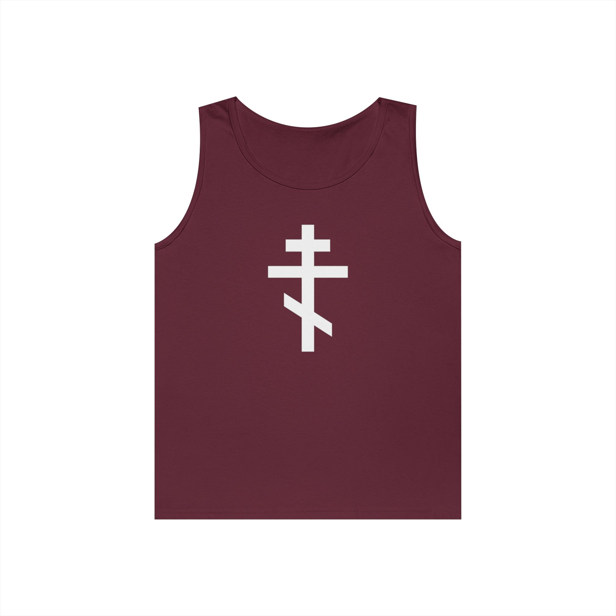 Crucifix White Unisex Heavy Cotton Tank Top with Cross Design