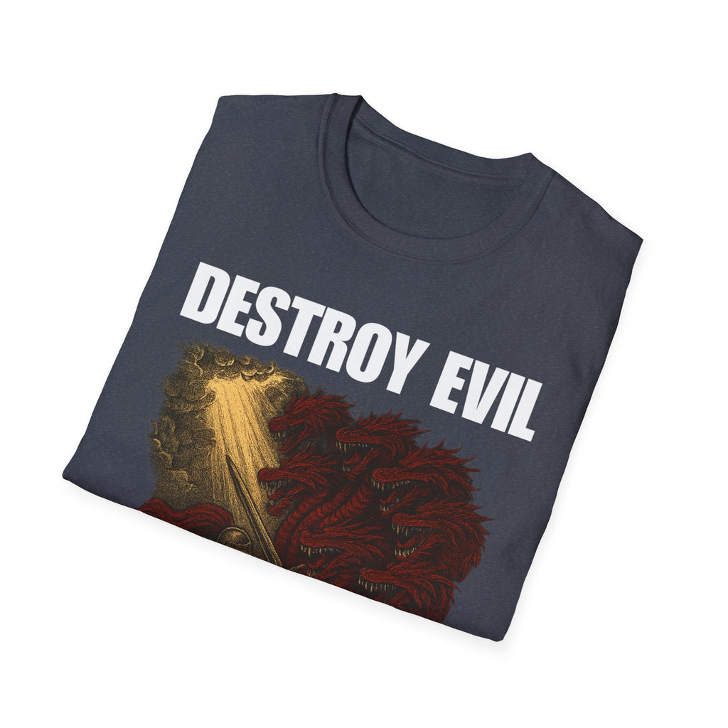 'Destroy Evil' Crusader Defeating the Great Red Dragon Design Graphic Softstyle T-Shirt