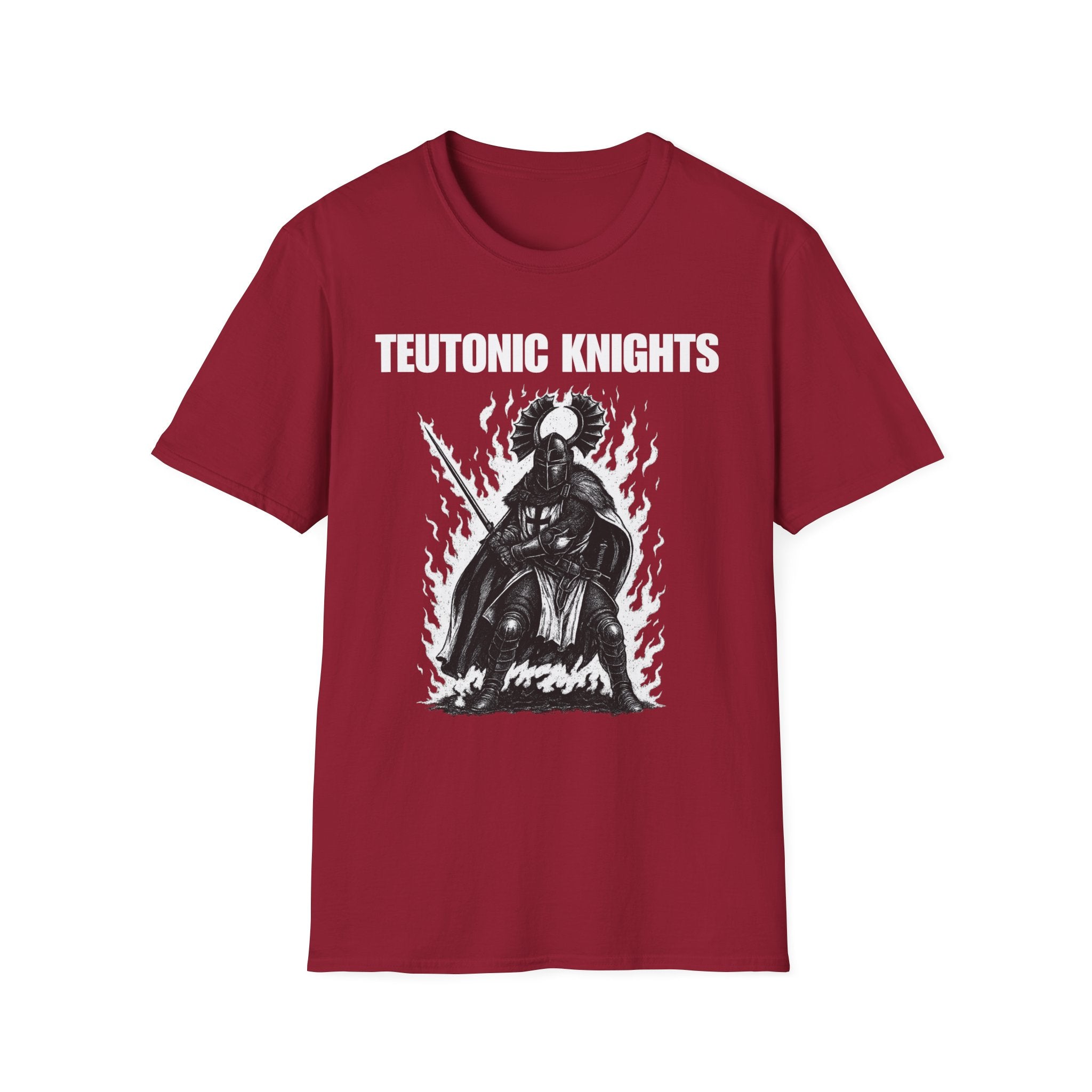 Teutonic Knights Front and Back White Teutonic Cross Graphic Softstyle Cotton Shirt T-Shirt