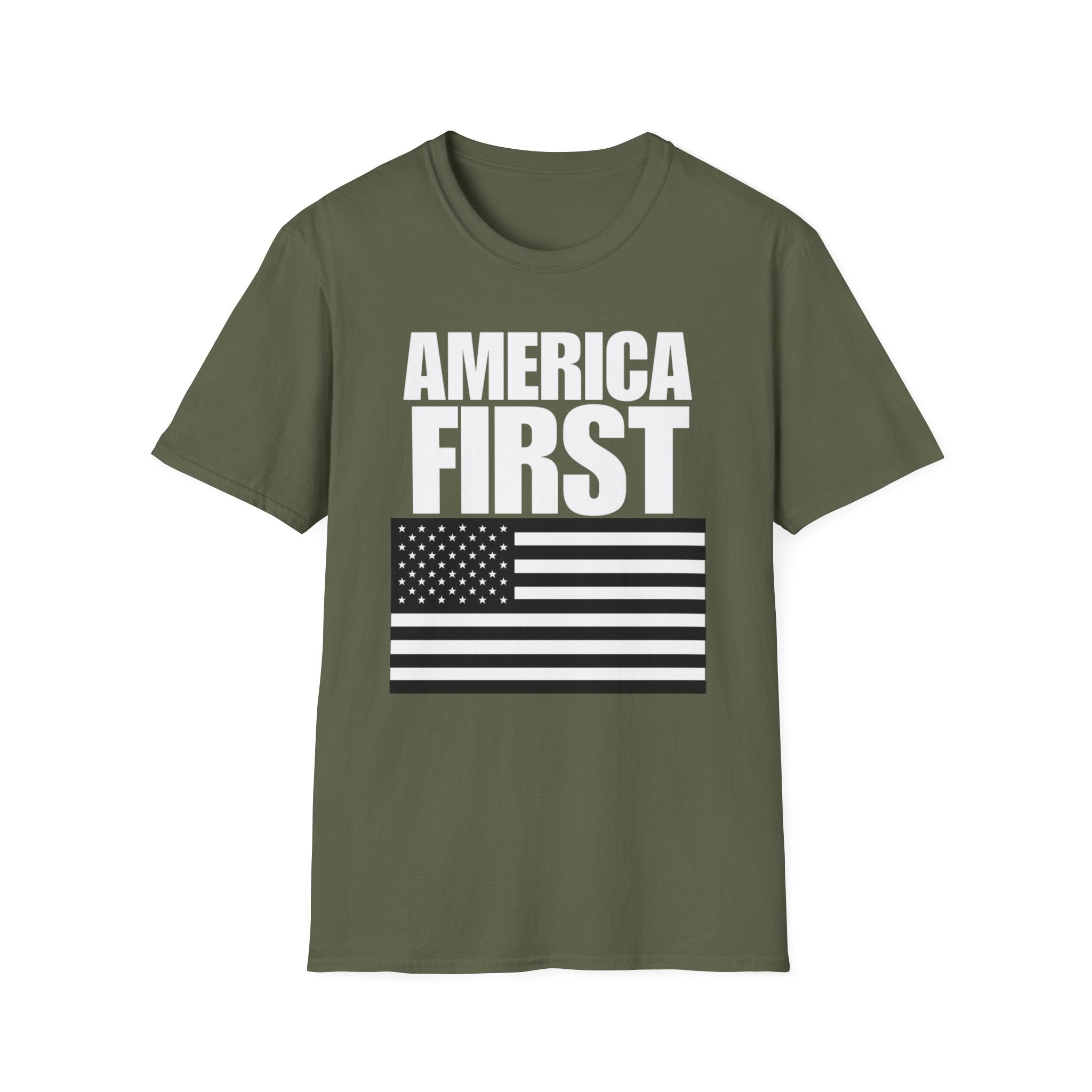 America First Black and White American Flag Softstyle Cotton Shirt T-Shirt