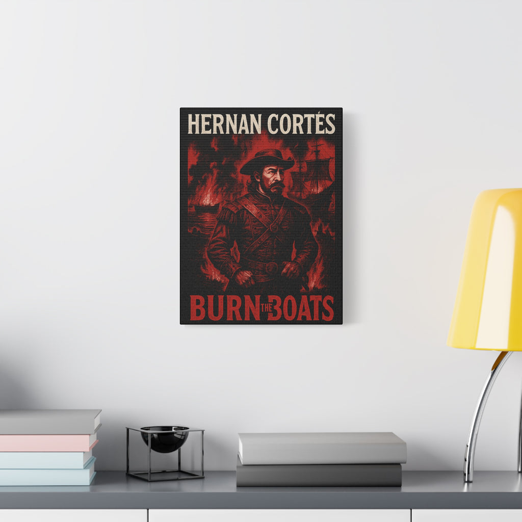 Hernan Cortes Canvas Artwork, 'Burn the Boats' Motivational Wall Decor