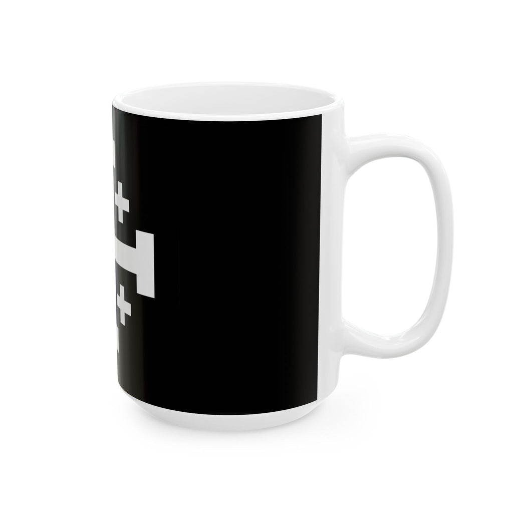 Cross of Jerusalem White Design Black Ceramic Mug