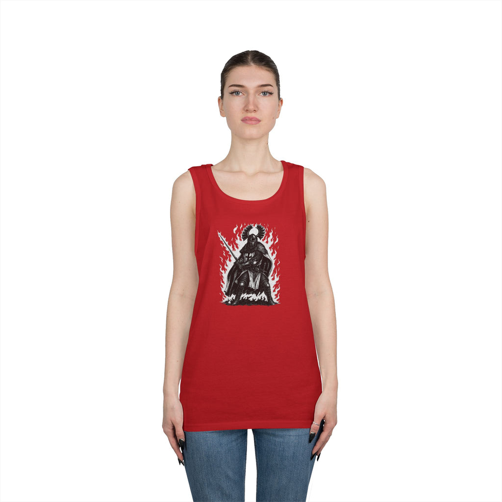 Teutonic Knight (No Text) Heavy Cotton Tank Top with Fiery Design