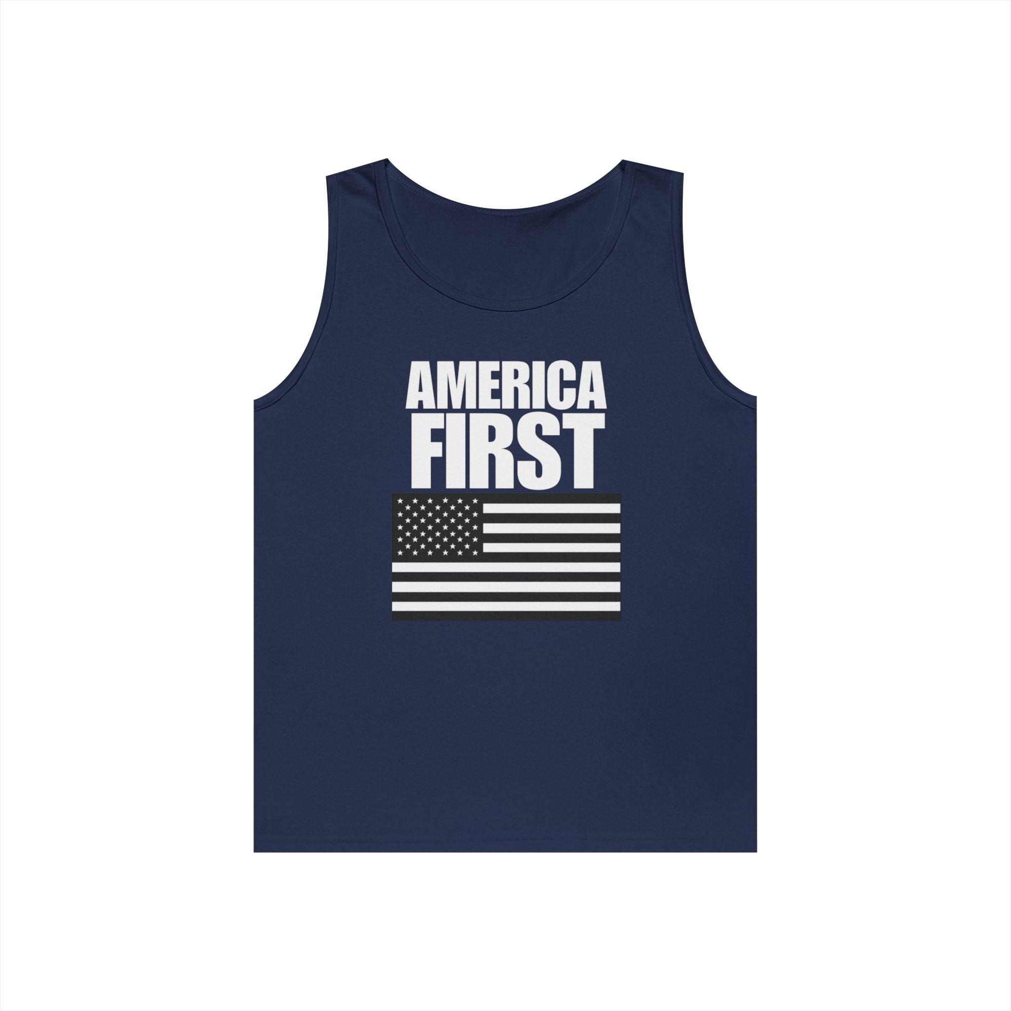 America First Black and White American Flag Heavy Cotton Tank Top