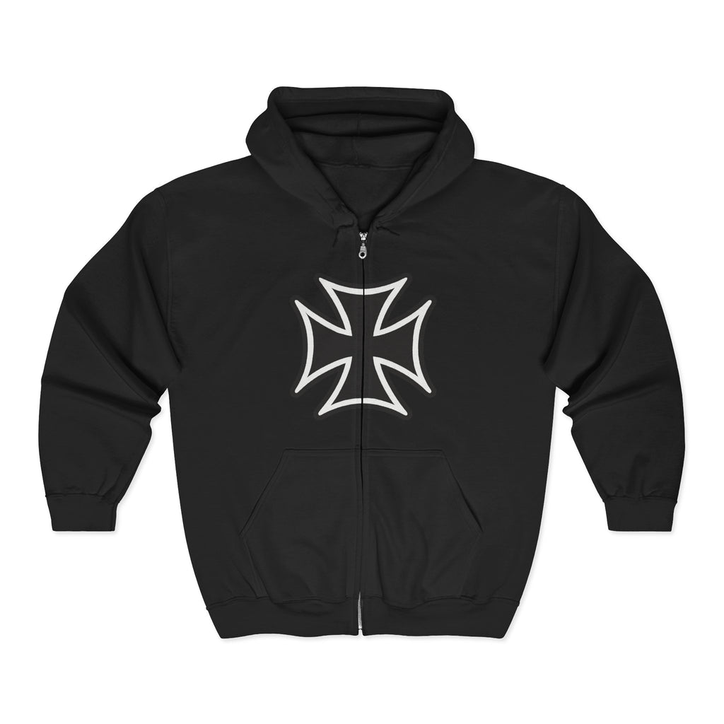 Teutonic Cross Black and White Full Zip Up Hoodie