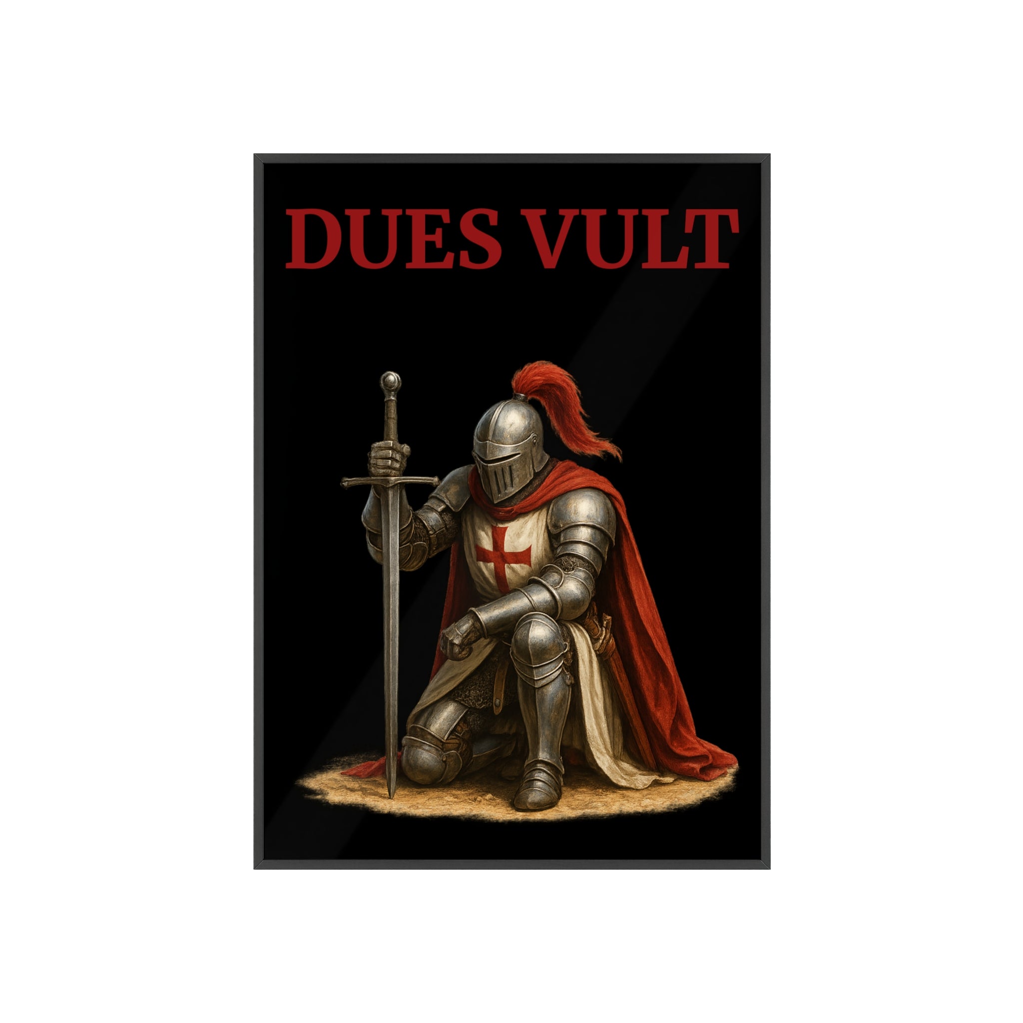 Crusader Knight Themed Dues Vult Poster with Wooden Frame