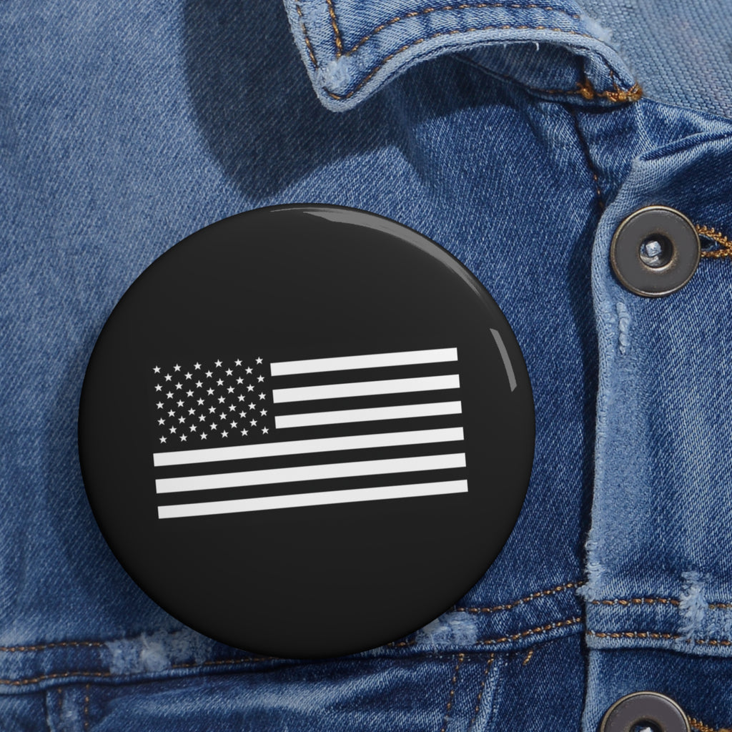 Custom Black and White American Flag Pin Buttons